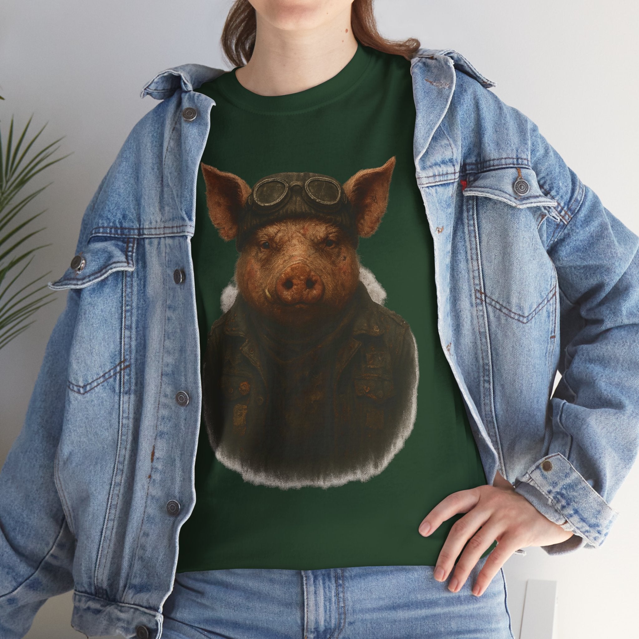 Aviator Pig Unisex Tee, Fun Graphic Shirt, Animal Lovers Gift, Casual Wear, Unique Design, Vintage Style T-Shirt