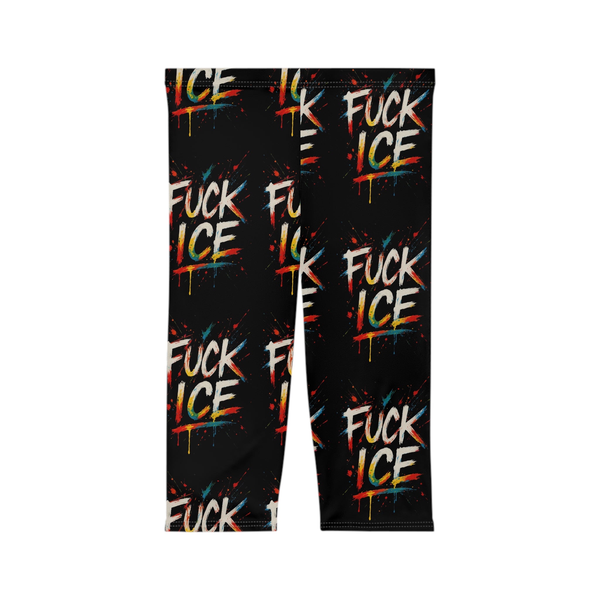 Statement Capri Leggings for Women - Vibrant Graffiti Style F*ck ICE
