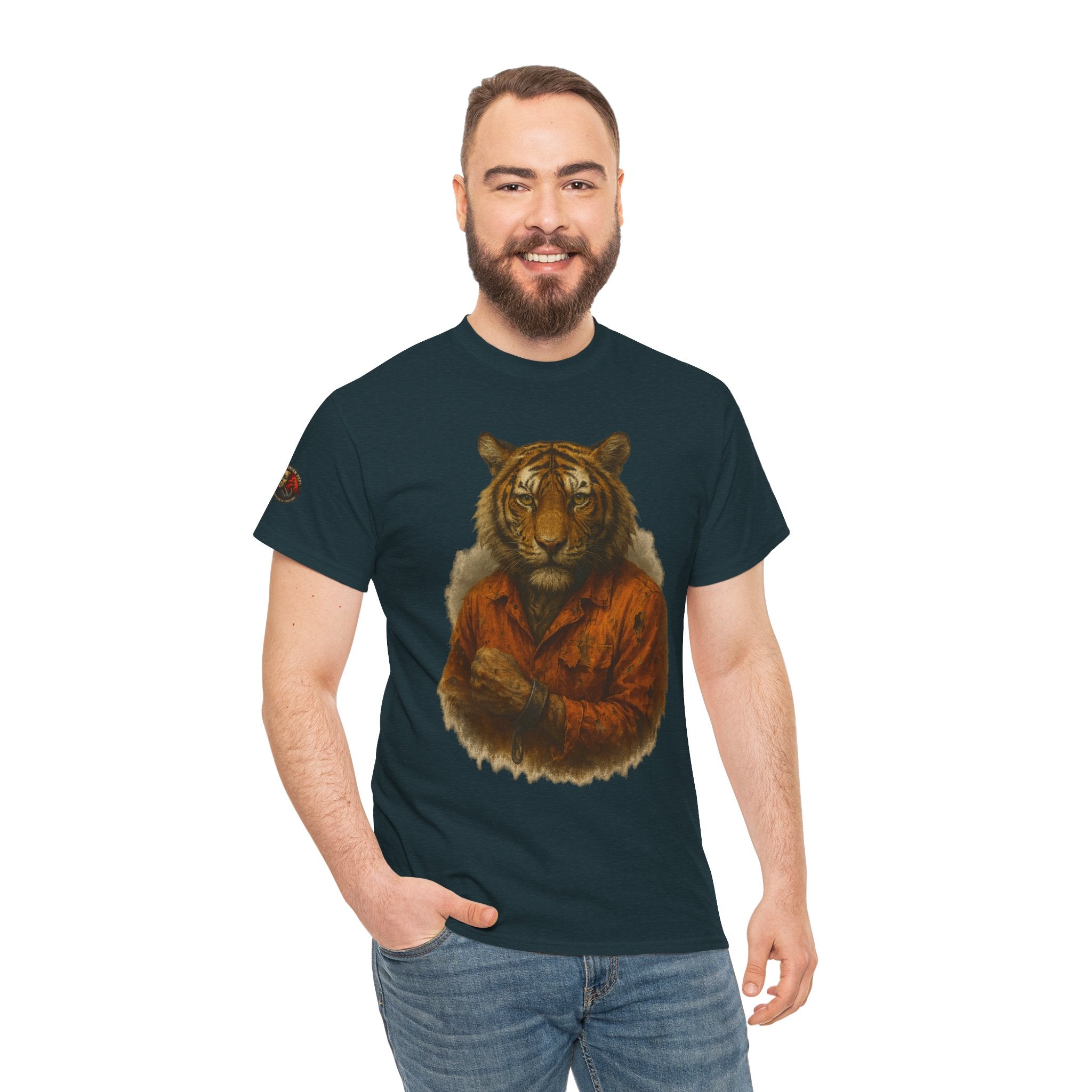 Tiger Character Unisex Heavy Cotton Tee, Casual Tee, Animal Lover Shirt, Unique Gift, Wildlife Art Tee