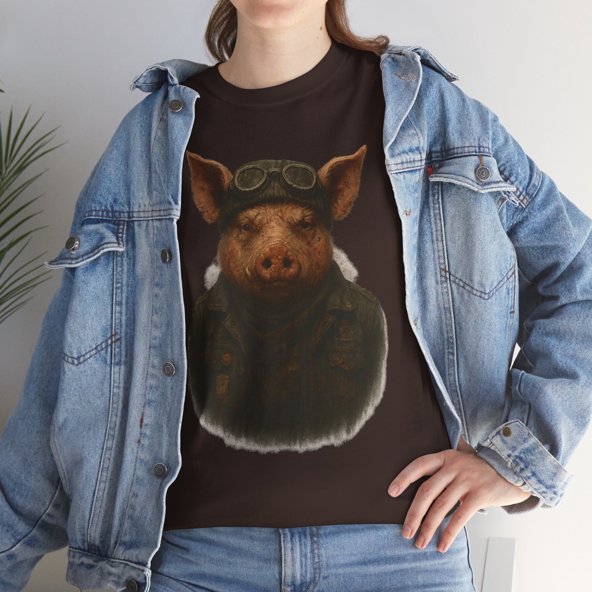 Aviator Pig Unisex Tee, Fun Graphic Shirt, Animal Lovers Gift, Casual Wear, Unique Design, Vintage Style T-Shirt