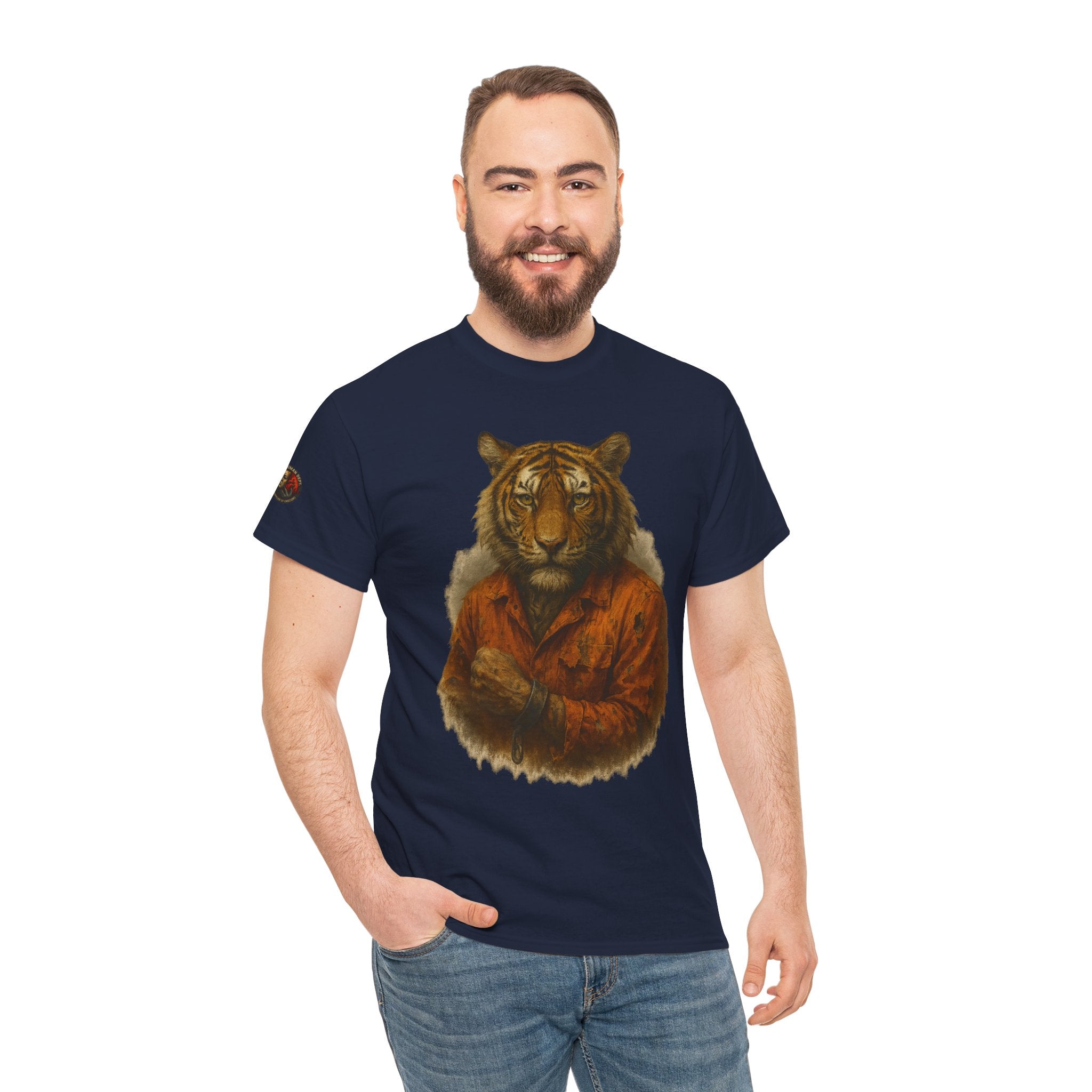 Tiger Character Unisex Heavy Cotton Tee, Casual Tee, Animal Lover Shirt, Unique Gift, Wildlife Art Tee