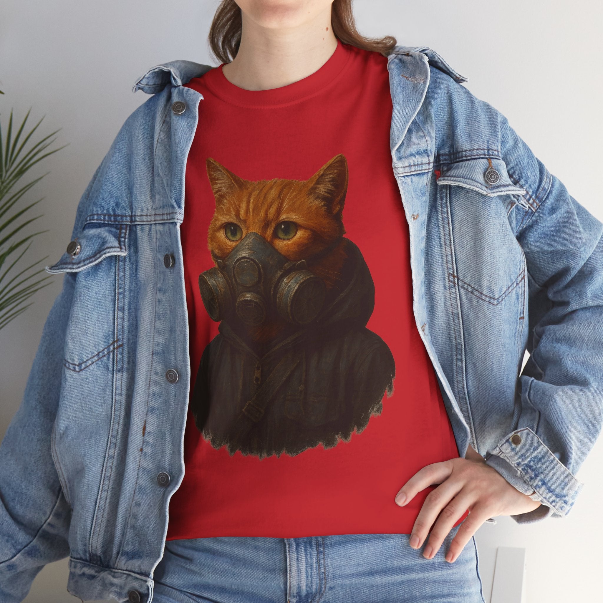 Unique Cat Art Tee, Unisex Heavy Cotton T-Shirt, Quirky Gift, Cat Lover Clothing, Pet Owner Apparel, Funny Graphic Tee