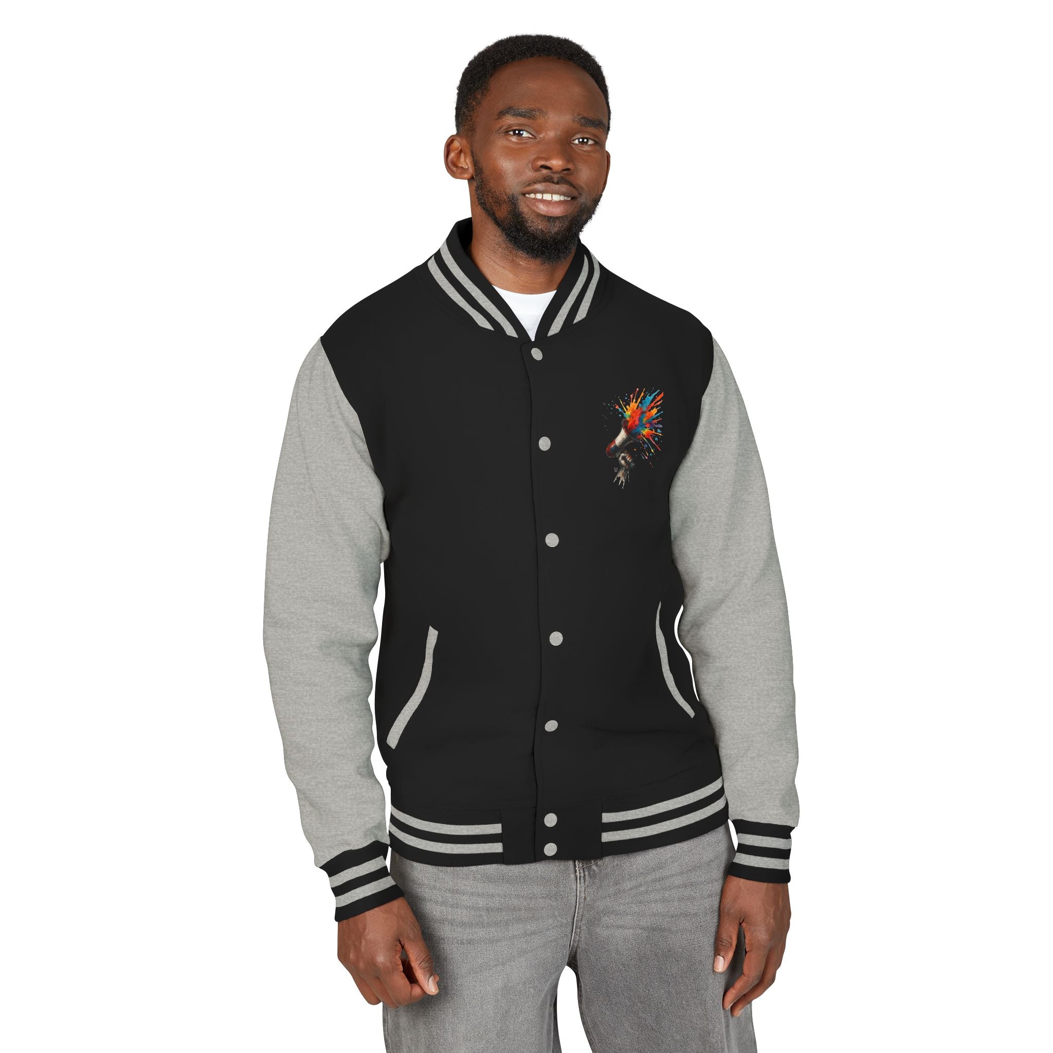 Vibrant Skull Graphic Letterman Jacket | Cool Unisex Outerwear, Trendy Layer, College Apparel, Statement Piece, Streetwear Jacket