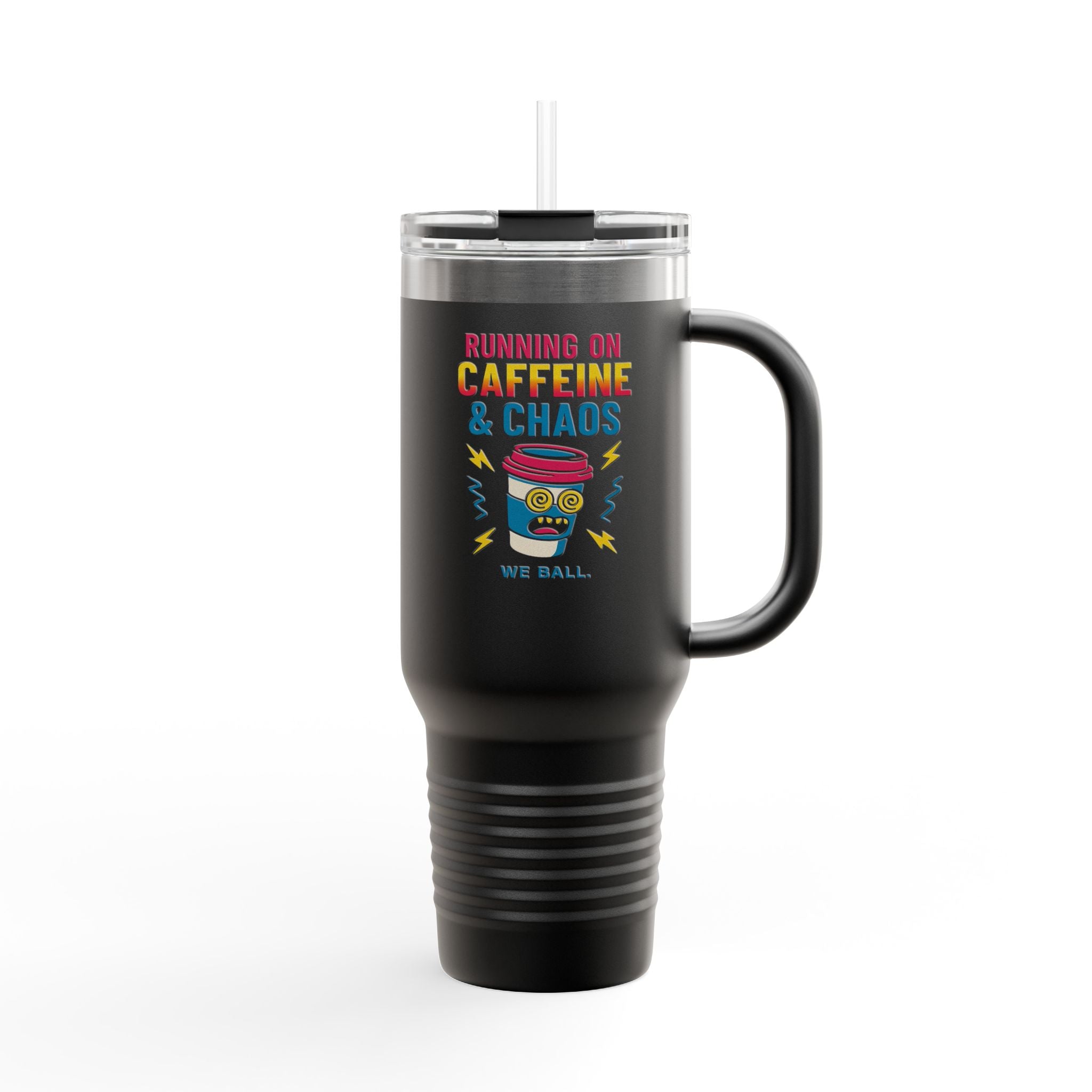 Running on Caffeine & Chaos Insulated Travel Mug, 40oz - Perfect for Commuters, Coffee Lovers, Gifts for Her, Travel Accessories, Unique Cup