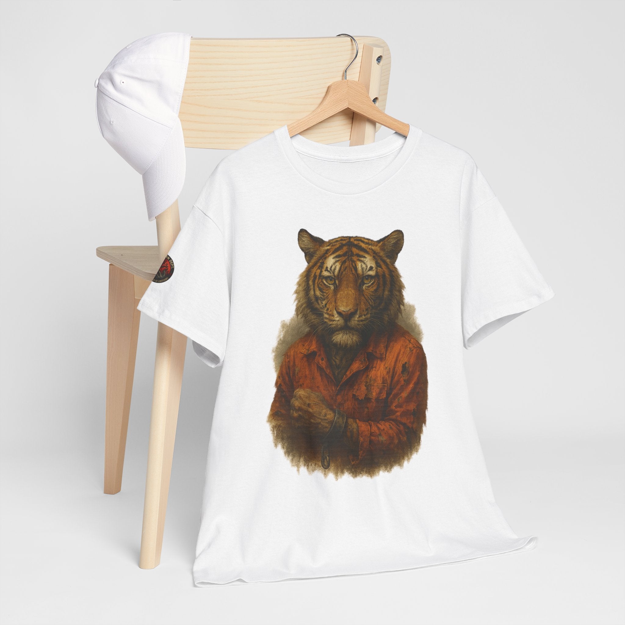 Tiger Character Unisex Heavy Cotton Tee, Casual Tee, Animal Lover Shirt, Unique Gift, Wildlife Art Tee