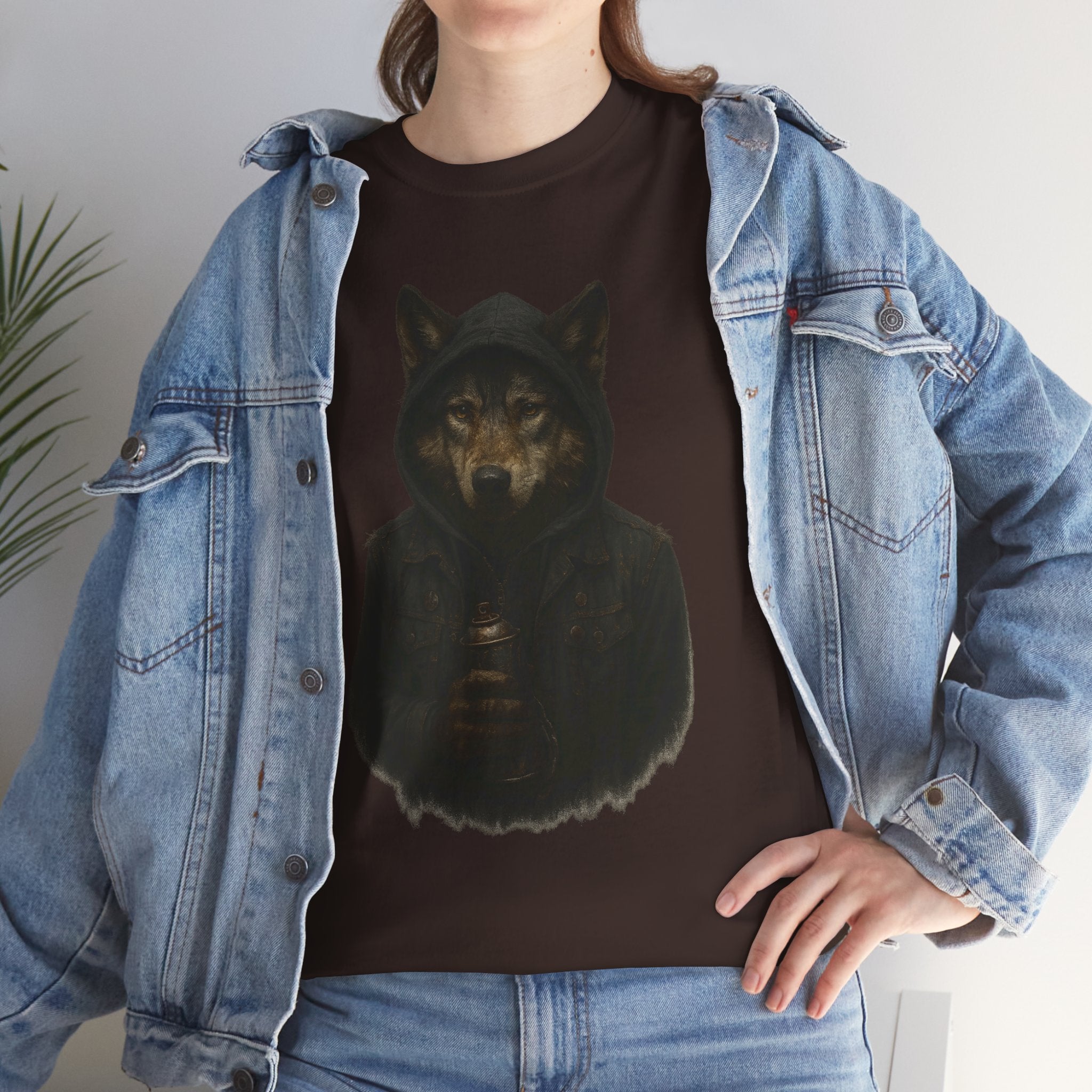 Mystical Wolf Unisex Heavy Cotton Tee, Casual Tee, Gift for Animal Lovers, Halloween Apparel, Goth Style Shirt