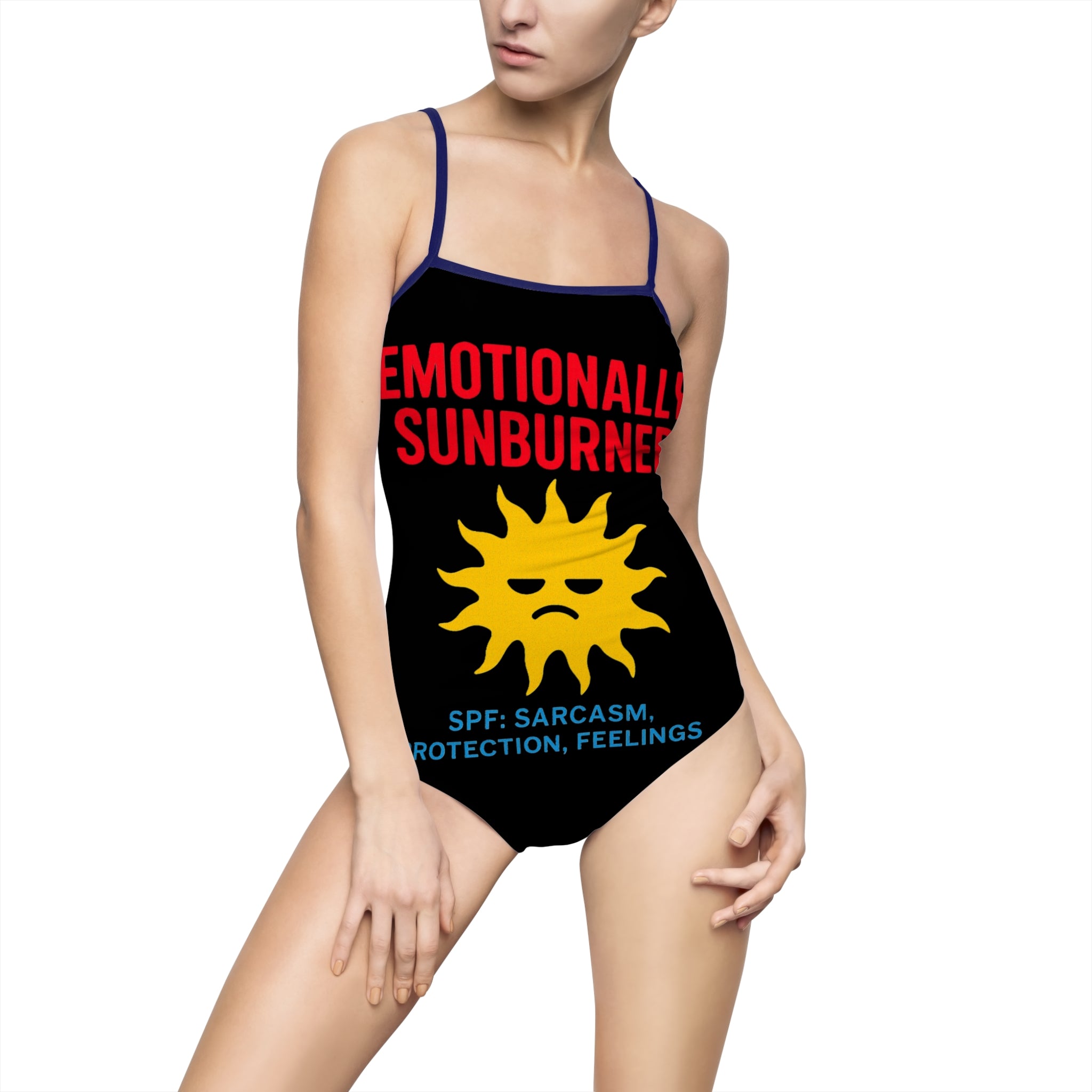 Emotional Sunburn Women's Swimsuit, Fun Beachwear, Sarcastic Swimwear, Summer Gift, Cute Pool Party Outfit