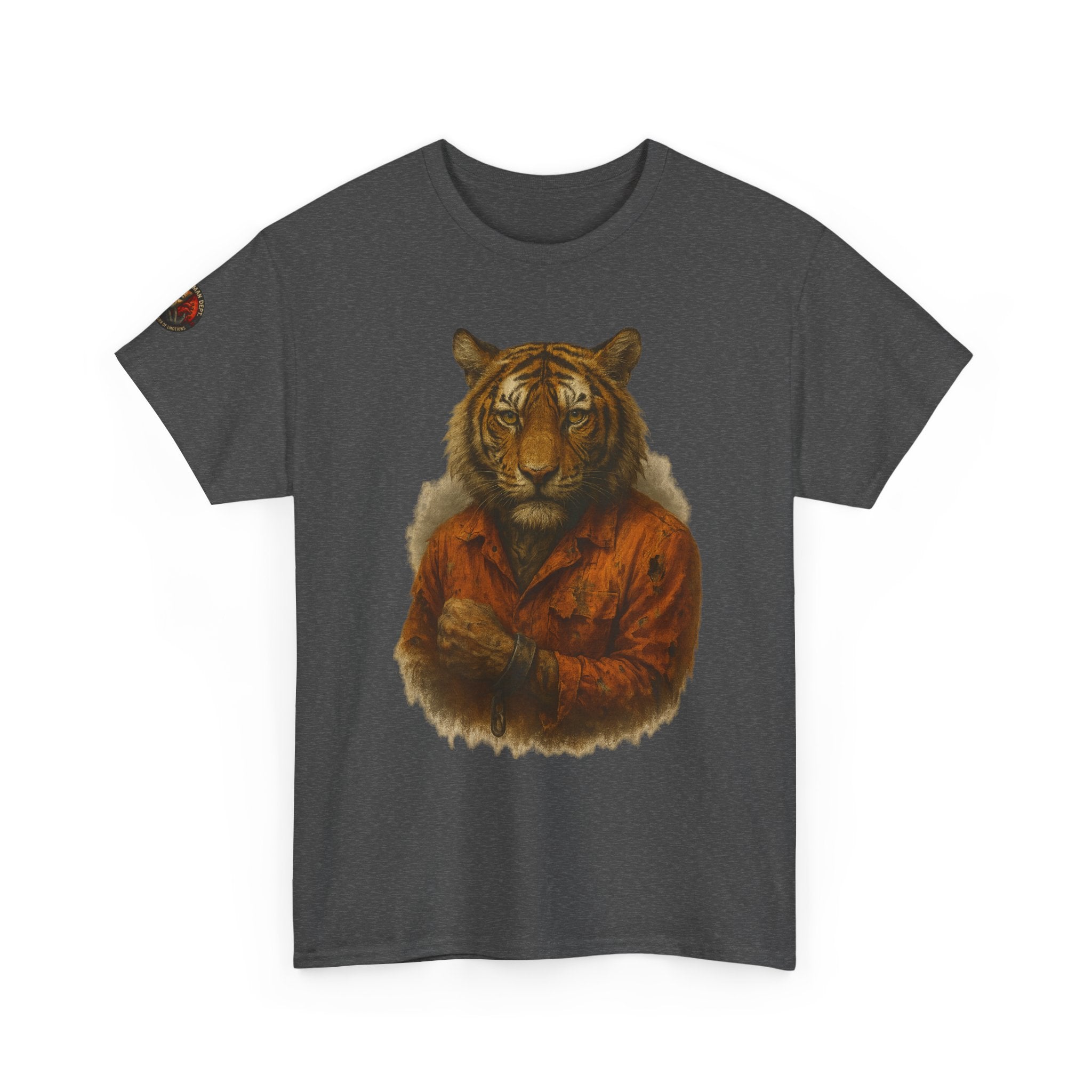 Tiger Character Unisex Heavy Cotton Tee, Casual Tee, Animal Lover Shirt, Unique Gift, Wildlife Art Tee