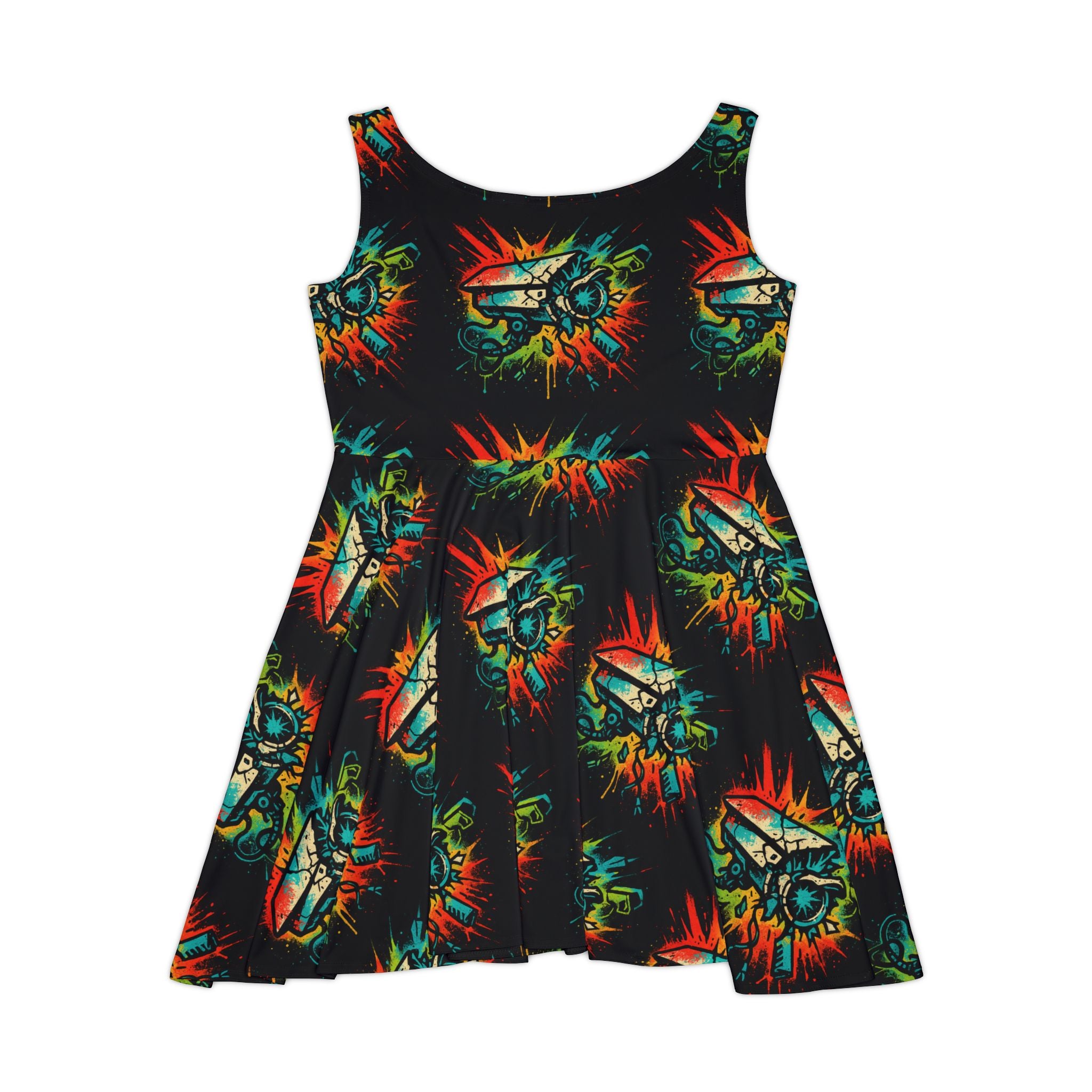 Vibrant Graphic Women's Skater Dress, Censorship - Colorful AOP Design