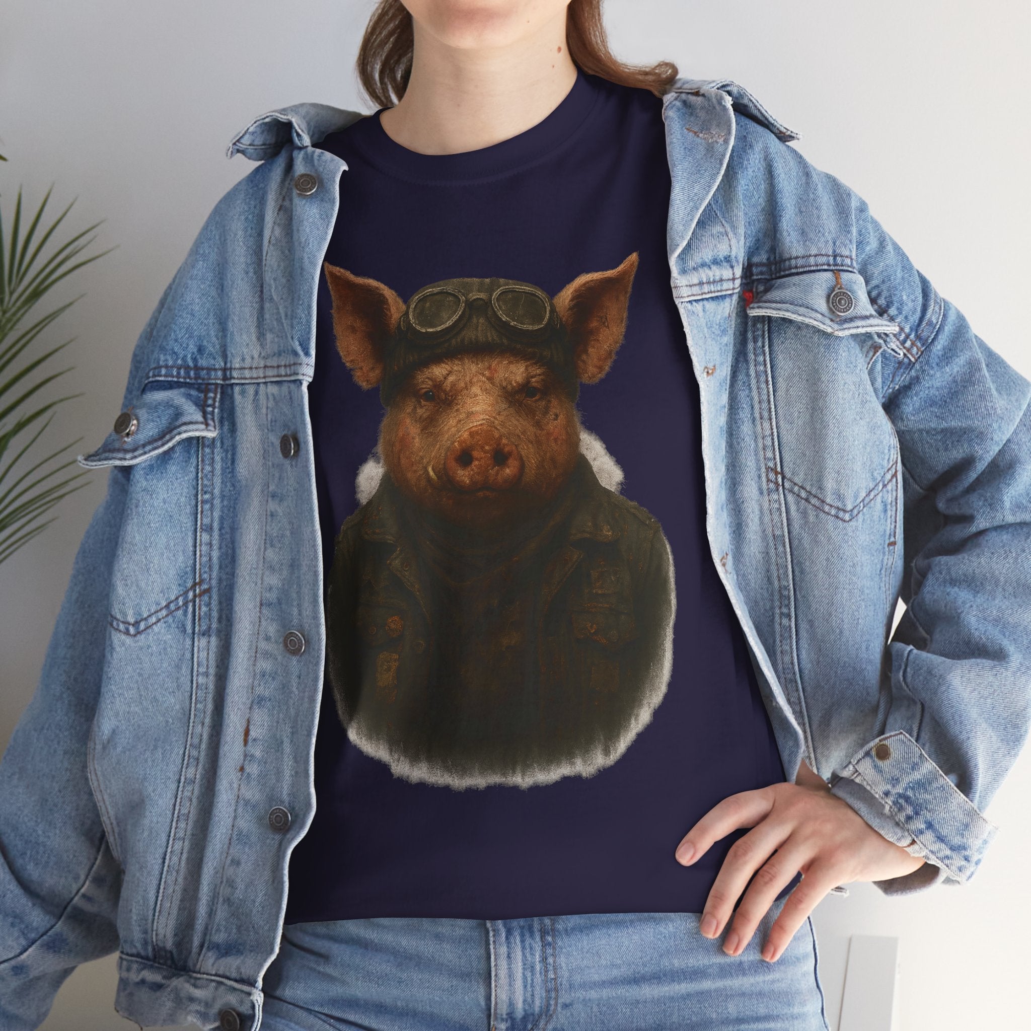 Aviator Pig Unisex Tee, Fun Graphic Shirt, Animal Lovers Gift, Casual Wear, Unique Design, Vintage Style T-Shirt
