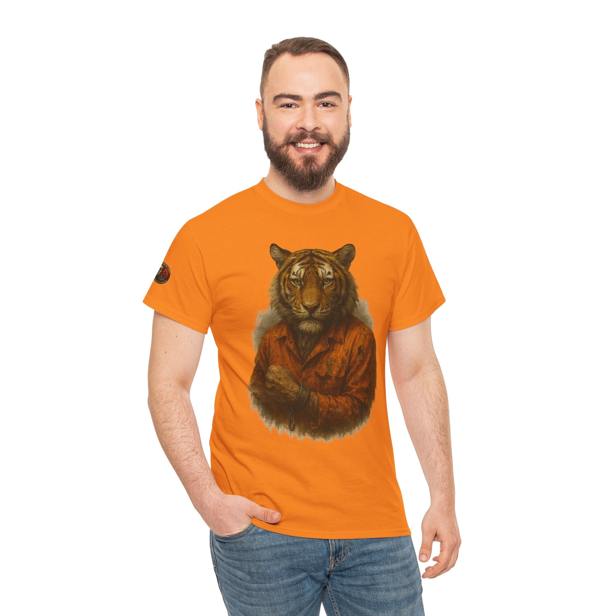 Tiger Character Unisex Heavy Cotton Tee, Casual Tee, Animal Lover Shirt, Unique Gift, Wildlife Art Tee