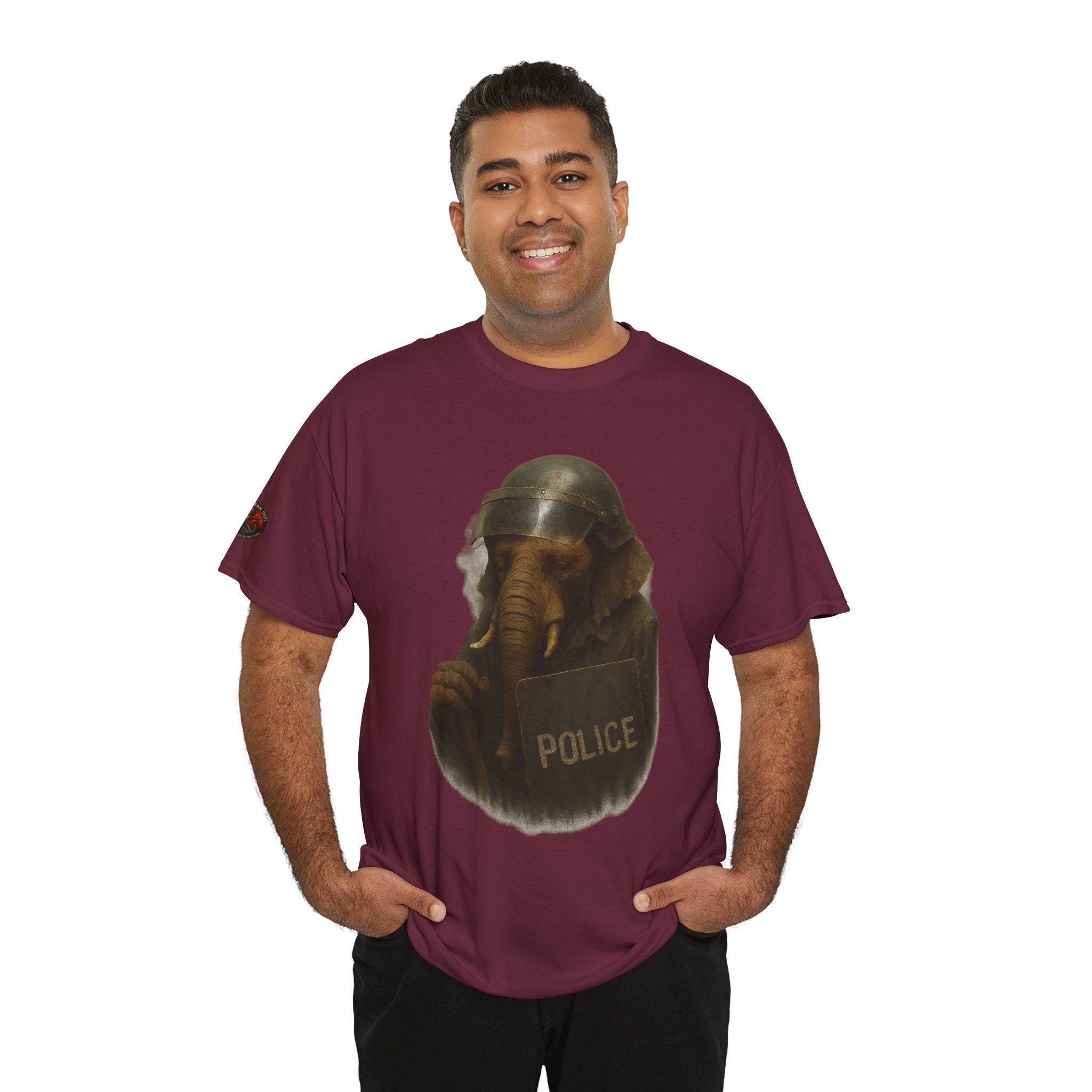 Police Elephant Graphic Tee, Funny Animal T-Shirt, Unisex Cotton Tee, Gift for Animal Lovers, Quirky Statement Shirt