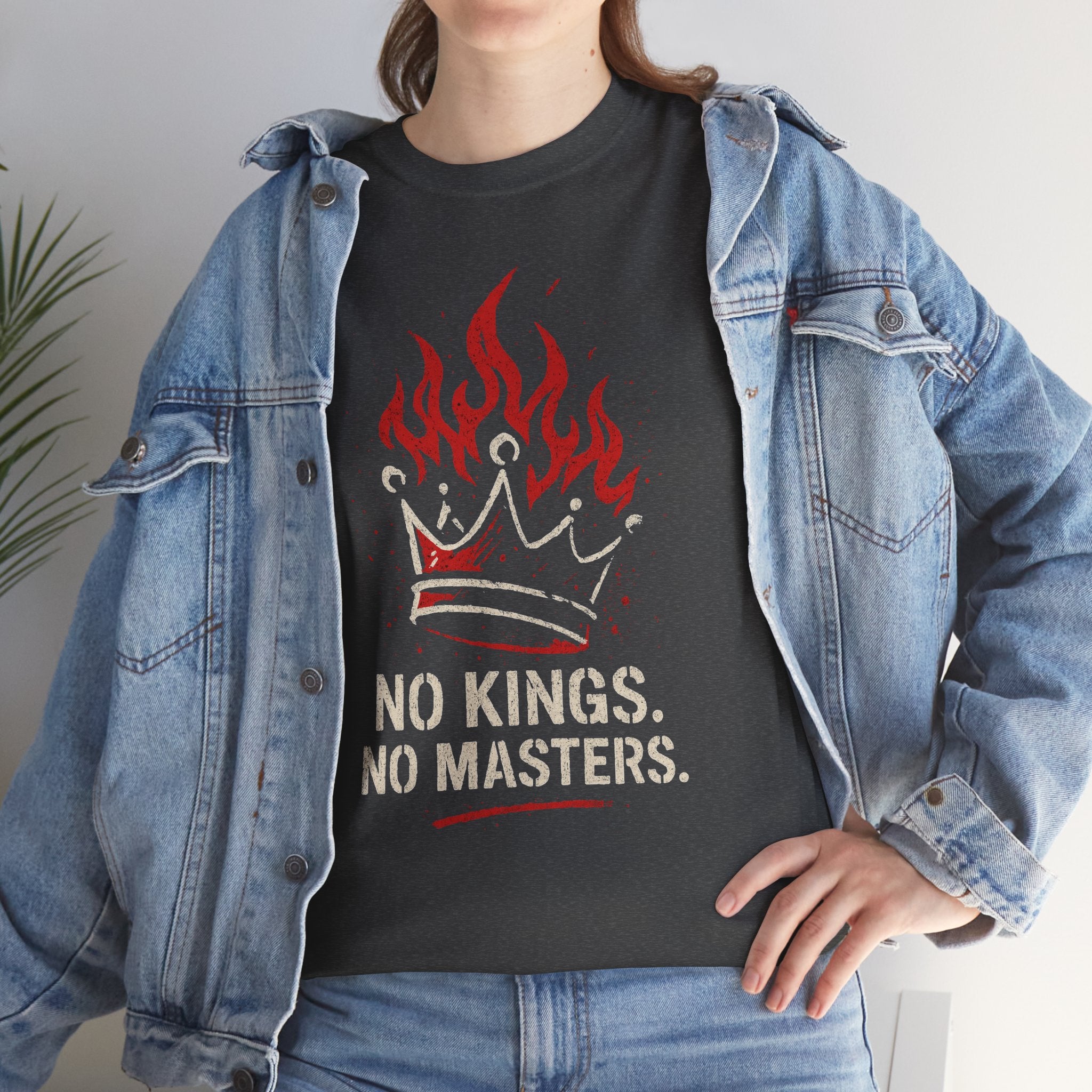 Unisex Heavy Cotton Tee with 'No Kings, No Masters' Design