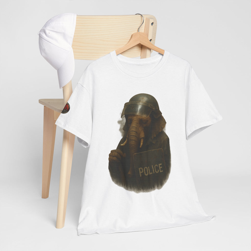 Police Elephant Graphic Tee, Funny Animal T-Shirt, Unisex Cotton Tee, Gift for Animal Lovers, Quirky Statement Shirt