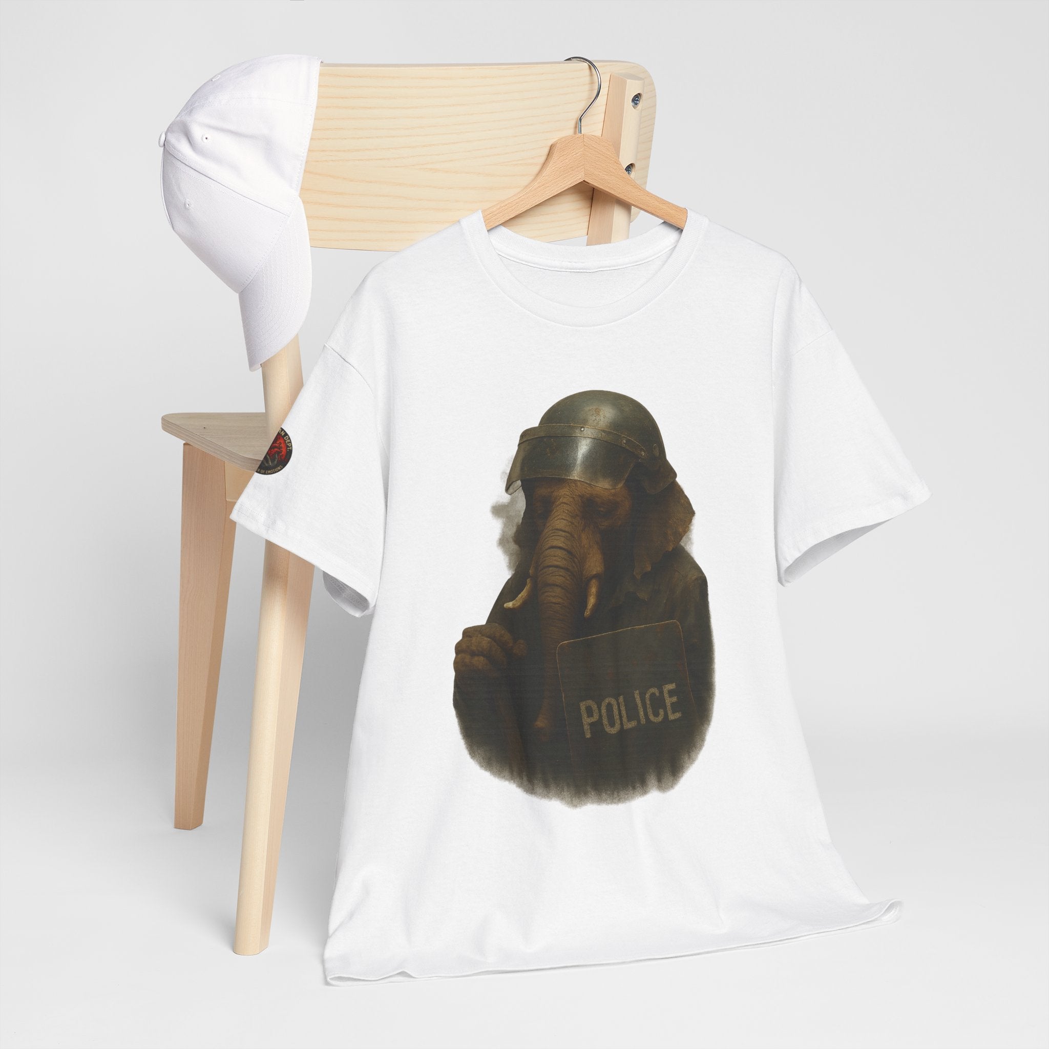 Police Elephant Graphic Tee, Funny Animal T-Shirt, Unisex Cotton Tee, Gift for Animal Lovers, Quirky Statement Shirt