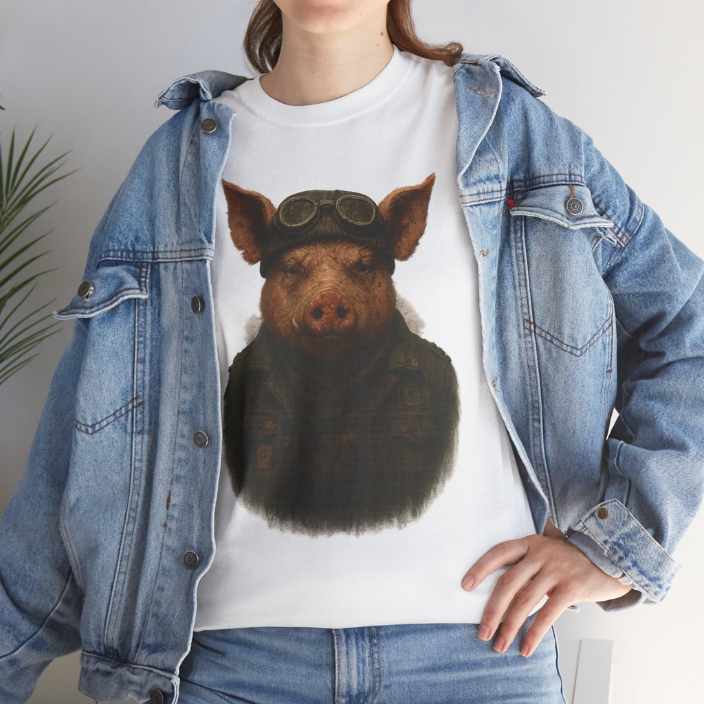 Aviator Pig Unisex Tee, Fun Graphic Shirt, Animal Lovers Gift, Casual Wear, Unique Design, Vintage Style T-Shirt