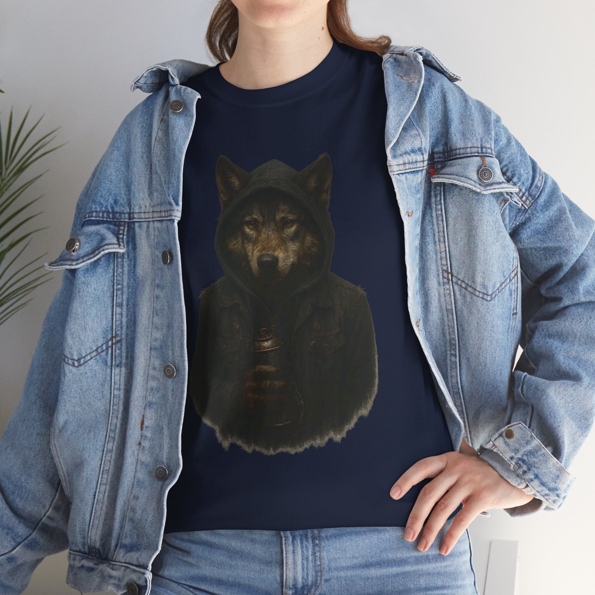 Mystical Wolf Unisex Heavy Cotton Tee, Casual Tee, Gift for Animal Lovers, Halloween Apparel, Goth Style Shirt