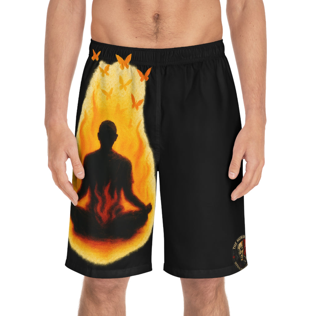 Meditative Men's Board Shorts, Artful Swimming Trunks, Beachwear for Mindfulness, Summer Vibes, Gift for Him, Vacation Essentials