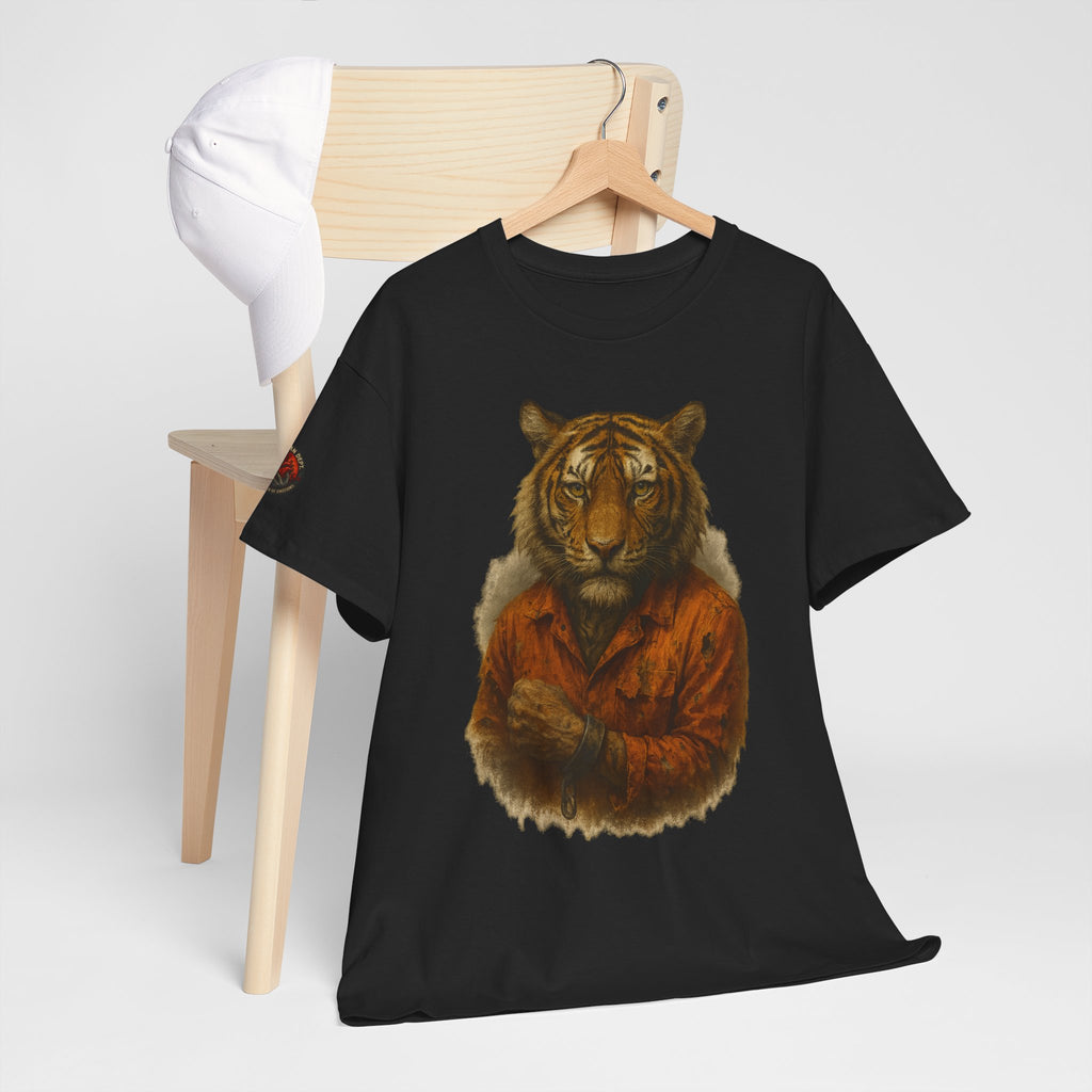 Tiger Character Unisex Heavy Cotton Tee, Casual Tee, Animal Lover Shirt, Unique Gift, Wildlife Art Tee