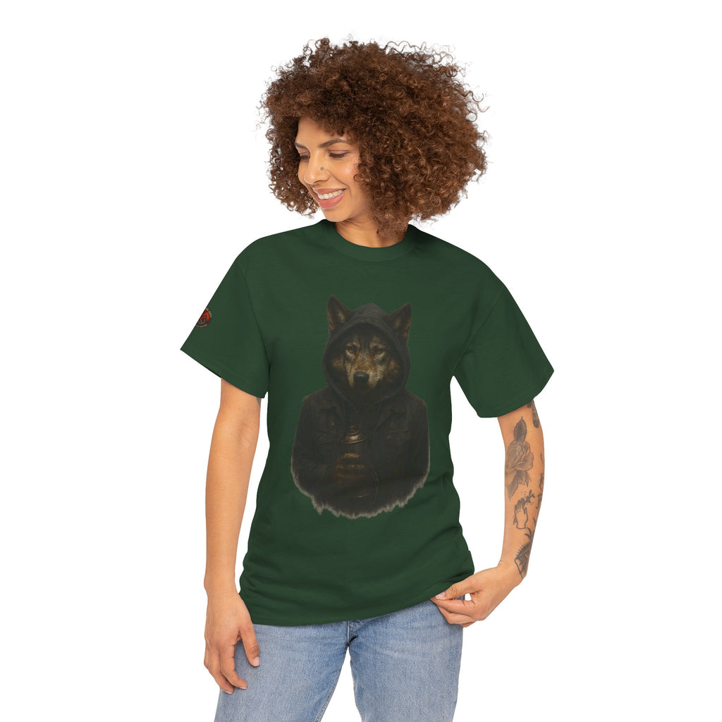 Mystical Wolf Unisex Heavy Cotton Tee, Casual Tee, Gift for Animal Lovers, Halloween Apparel, Goth Style Shirt