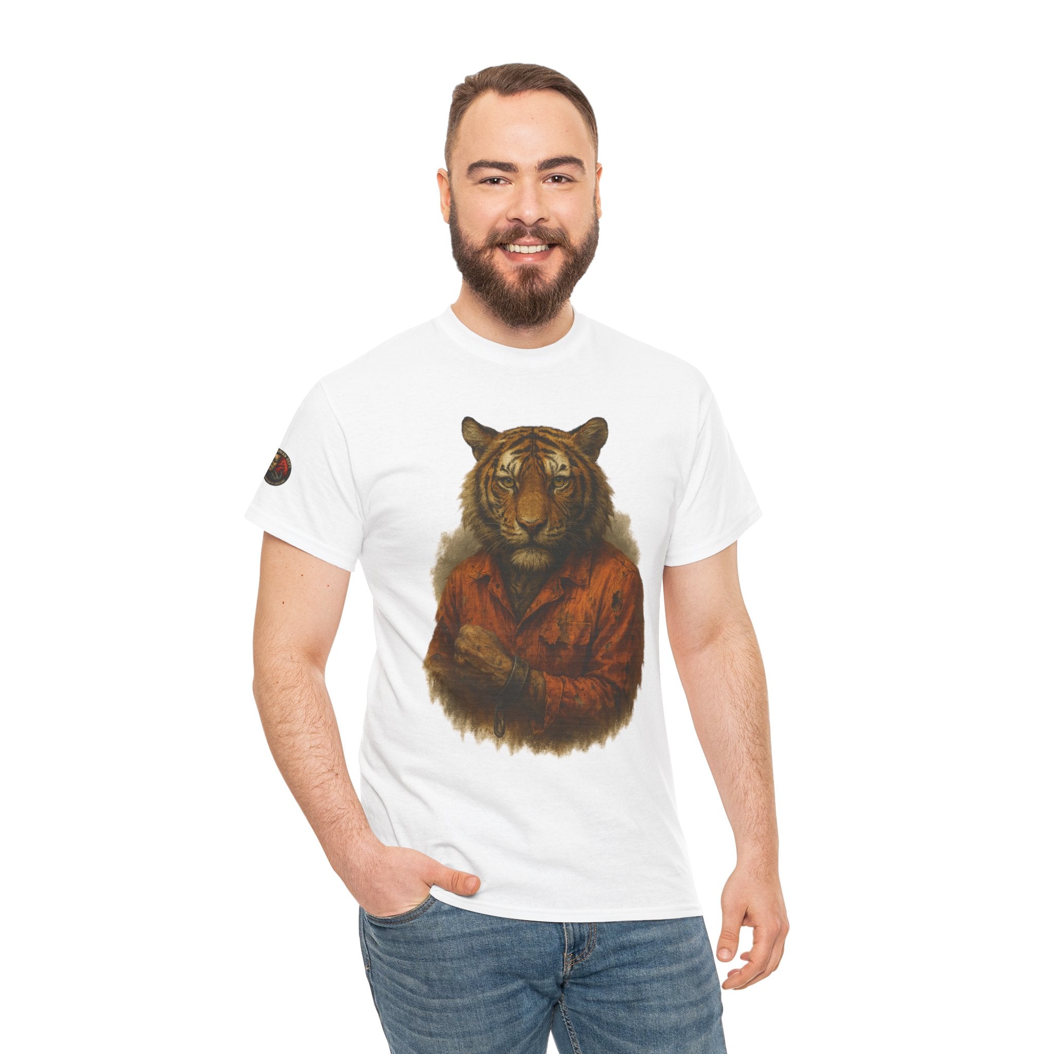 Tiger Character Unisex Heavy Cotton Tee, Casual Tee, Animal Lover Shirt, Unique Gift, Wildlife Art Tee