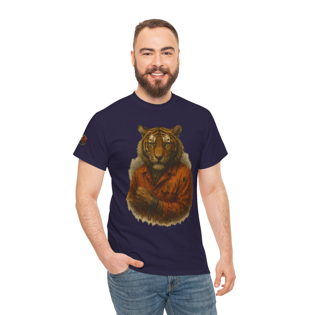 Tiger Character Unisex Heavy Cotton Tee, Casual Tee, Animal Lover Shirt, Unique Gift, Wildlife Art Tee