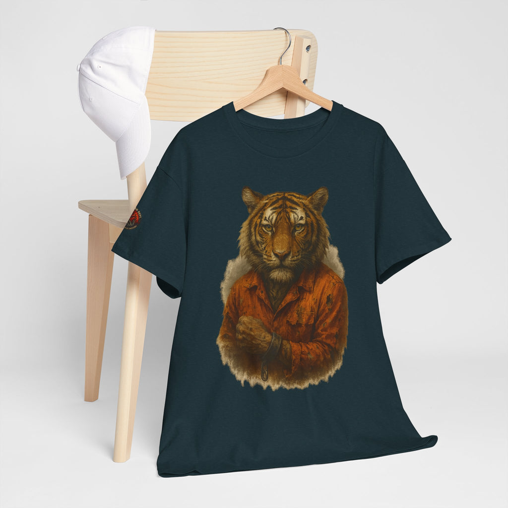 Tiger Character Unisex Heavy Cotton Tee, Casual Tee, Animal Lover Shirt, Unique Gift, Wildlife Art Tee