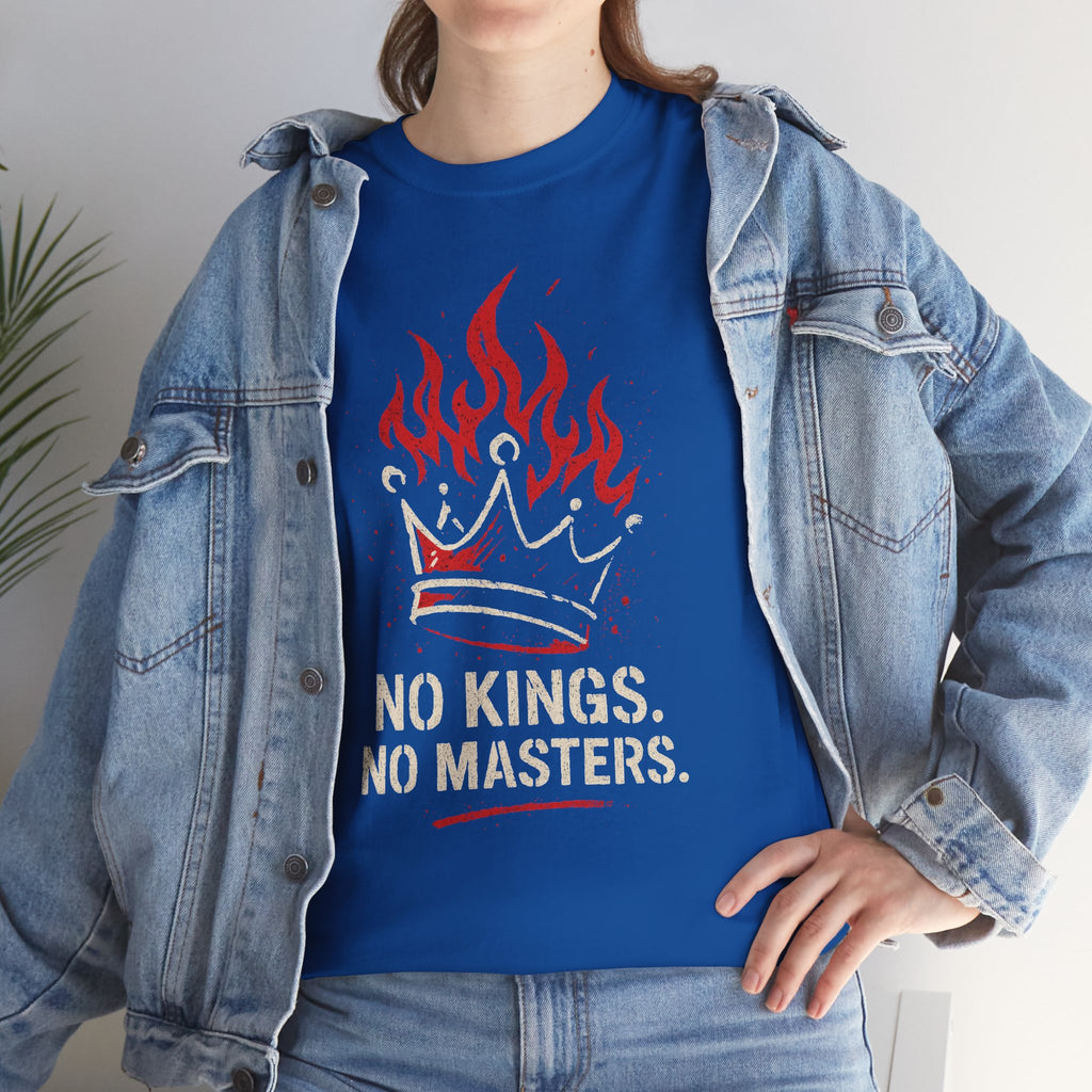 Unisex Heavy Cotton Tee with 'No Kings, No Masters' Design