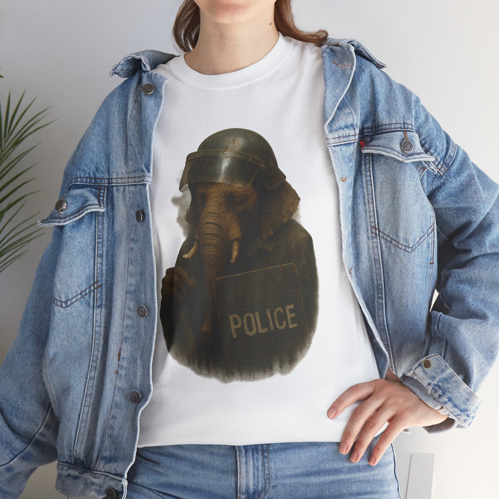 Police Elephant Graphic Tee, Funny Animal T-Shirt, Unisex Cotton Tee, Gift for Animal Lovers, Quirky Statement Shirt