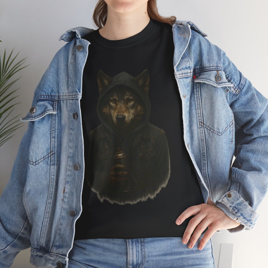 Mystical Wolf Unisex Heavy Cotton Tee, Casual Tee, Gift for Animal Lovers, Halloween Apparel, Goth Style Shirt