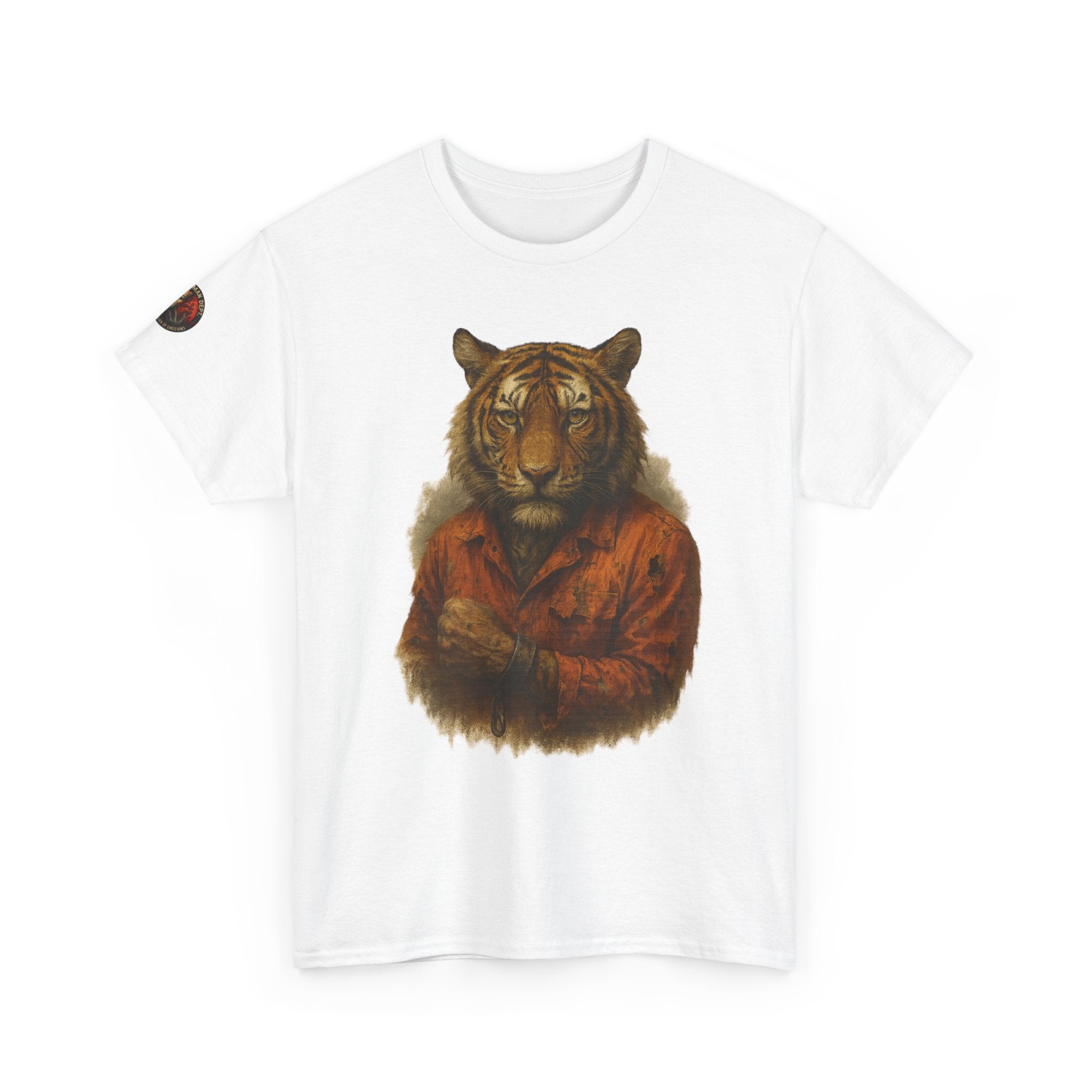 Tiger Character Unisex Heavy Cotton Tee, Casual Tee, Animal Lover Shirt, Unique Gift, Wildlife Art Tee