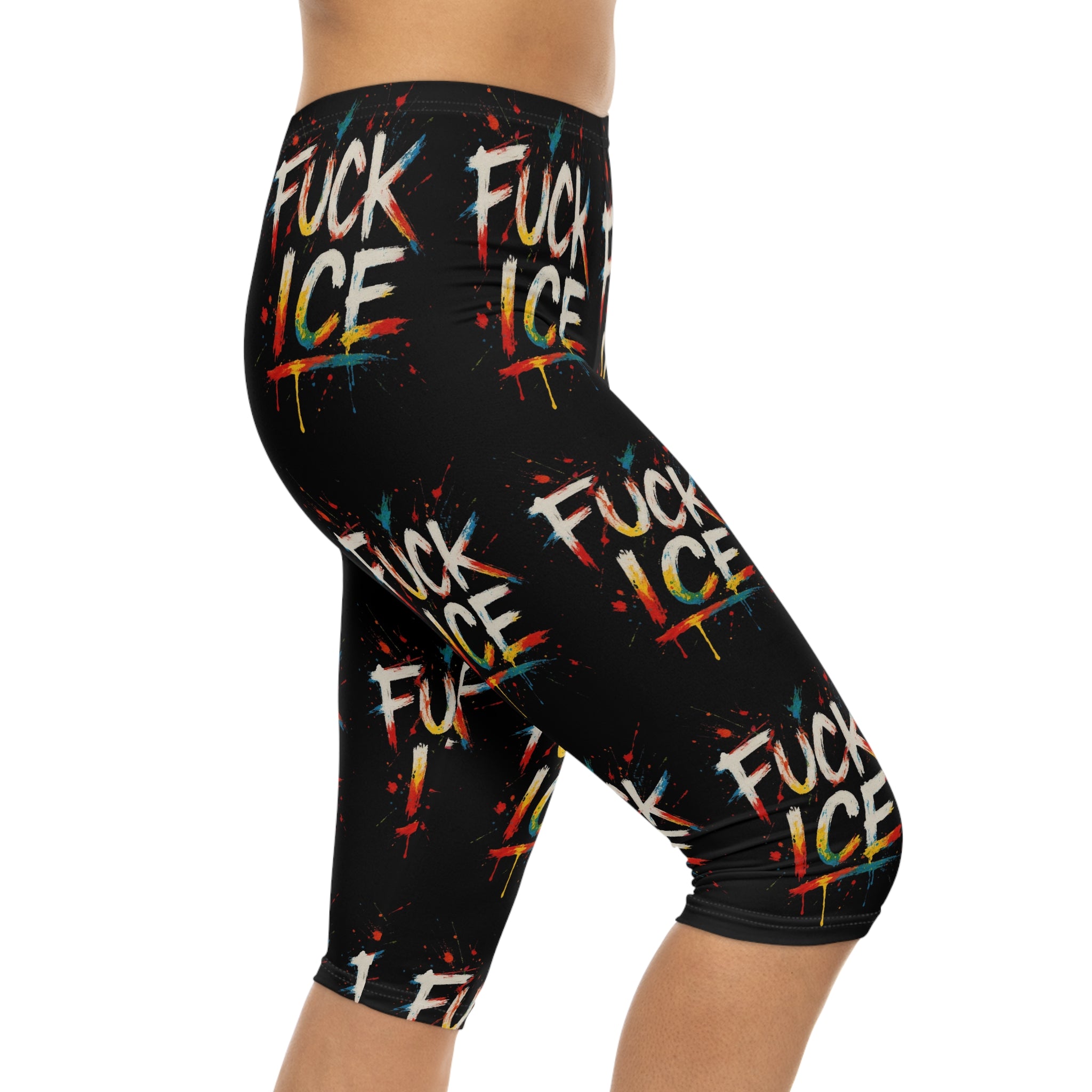 Statement Capri Leggings for Women - Vibrant Graffiti Style F*ck ICE