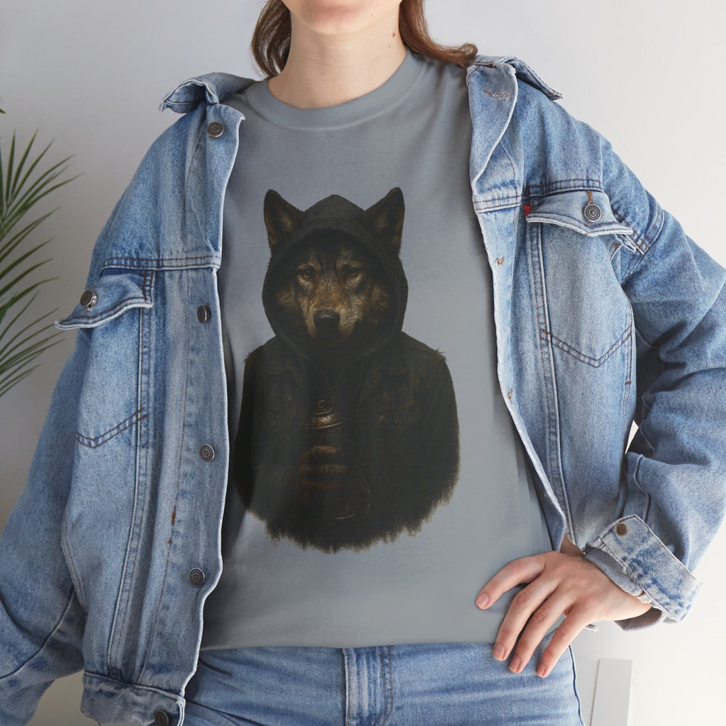 Mystical Wolf Unisex Heavy Cotton Tee, Casual Tee, Gift for Animal Lovers, Halloween Apparel, Goth Style Shirt