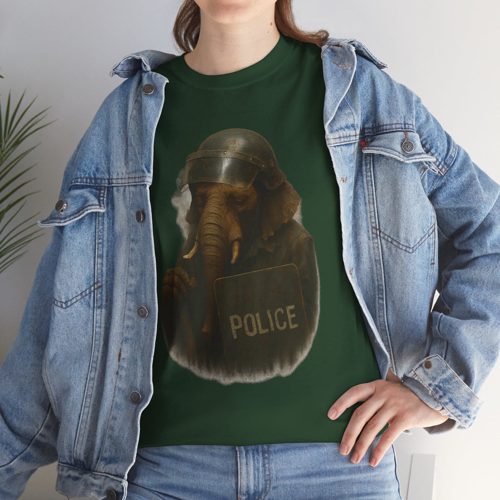 Police Elephant Graphic Tee, Funny Animal T-Shirt, Unisex Cotton Tee, Gift for Animal Lovers, Quirky Statement Shirt