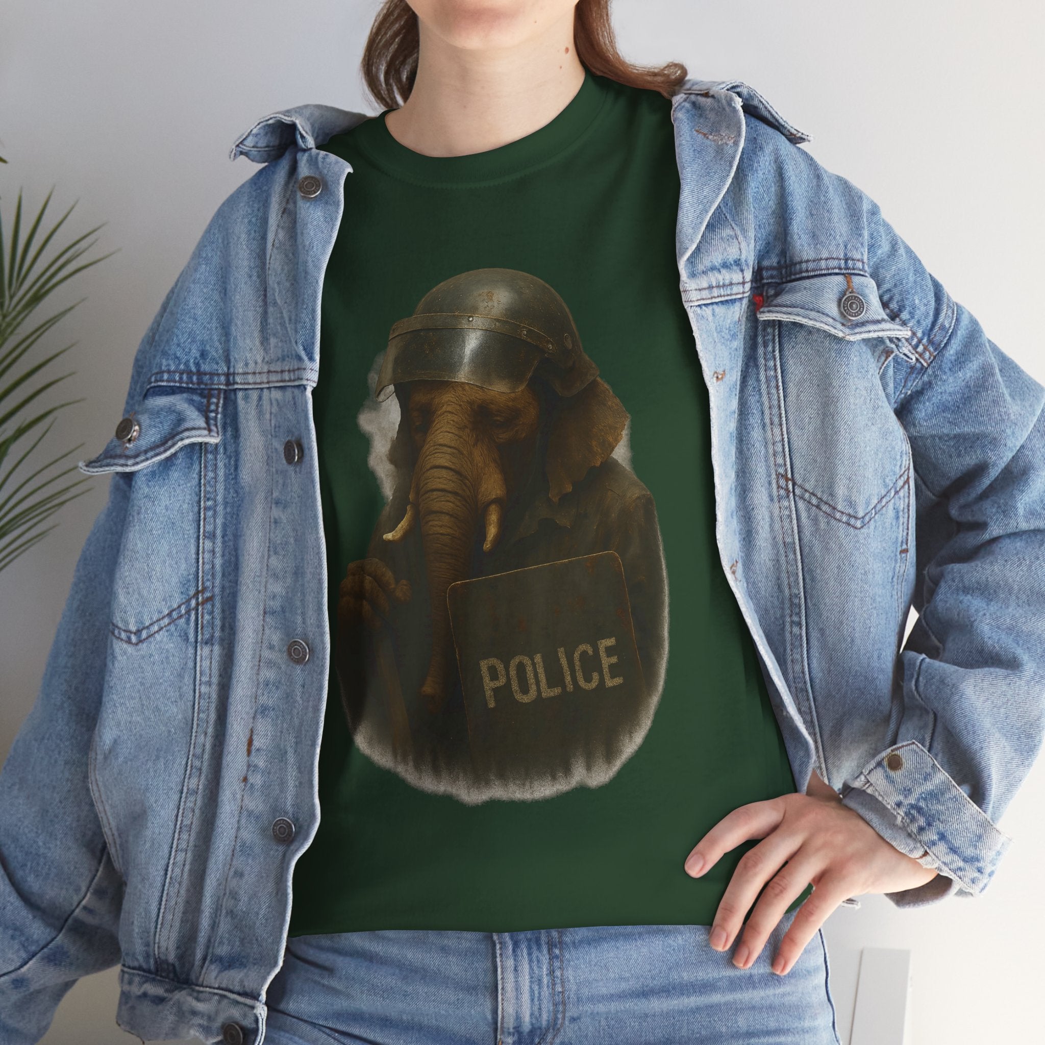 Police Elephant Graphic Tee, Funny Animal T-Shirt, Unisex Cotton Tee, Gift for Animal Lovers, Quirky Statement Shirt