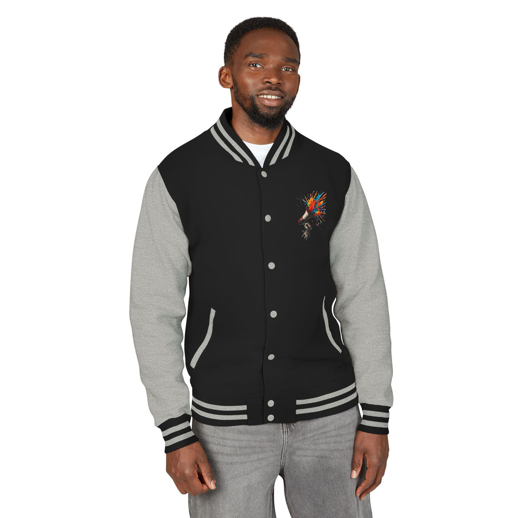 Vibrant Skull Graphic Letterman Jacket | Cool Unisex Outerwear, Trendy Layer, College Apparel, Statement Piece, Streetwear Jacket