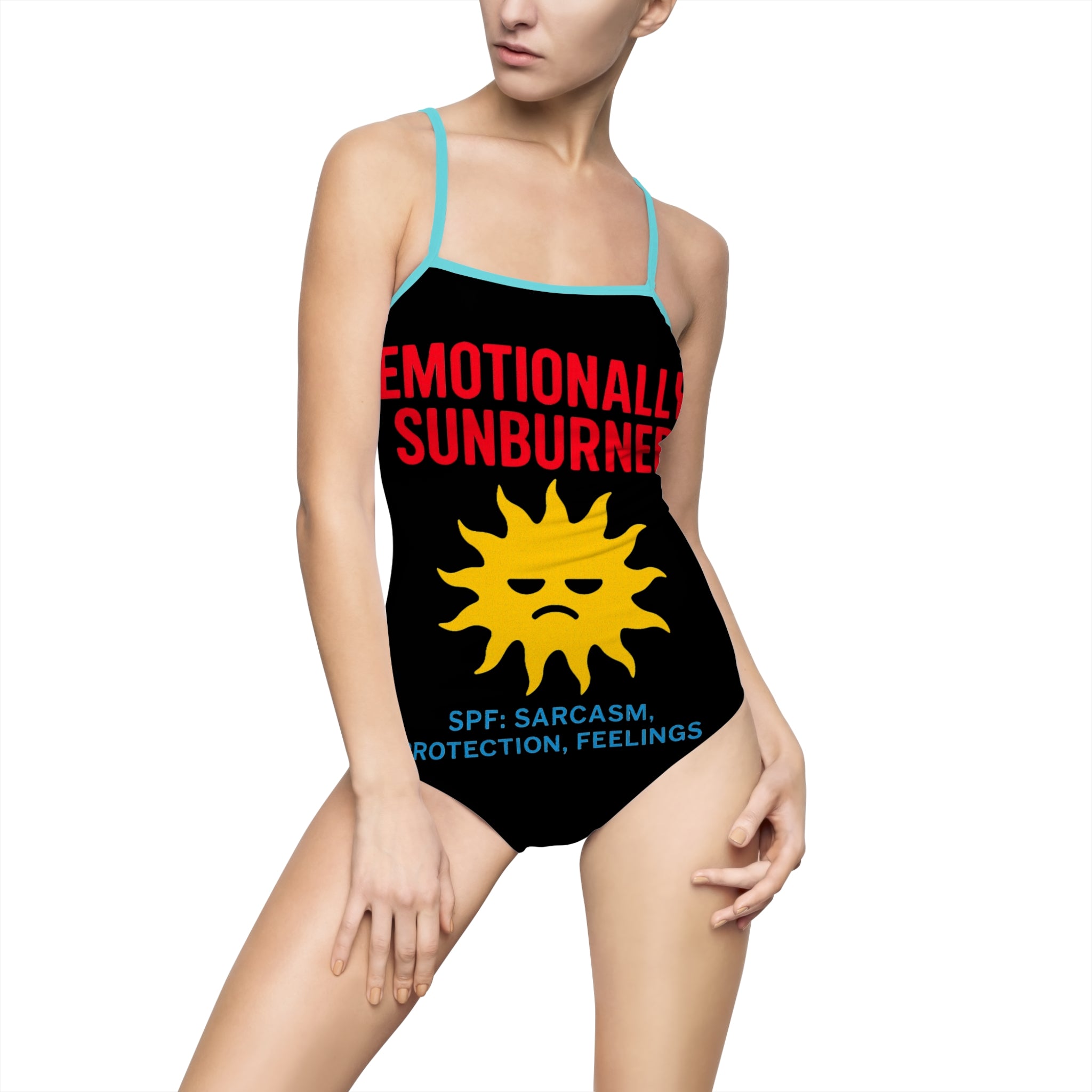 Emotional Sunburn Women's Swimsuit, Fun Beachwear, Sarcastic Swimwear, Summer Gift, Cute Pool Party Outfit