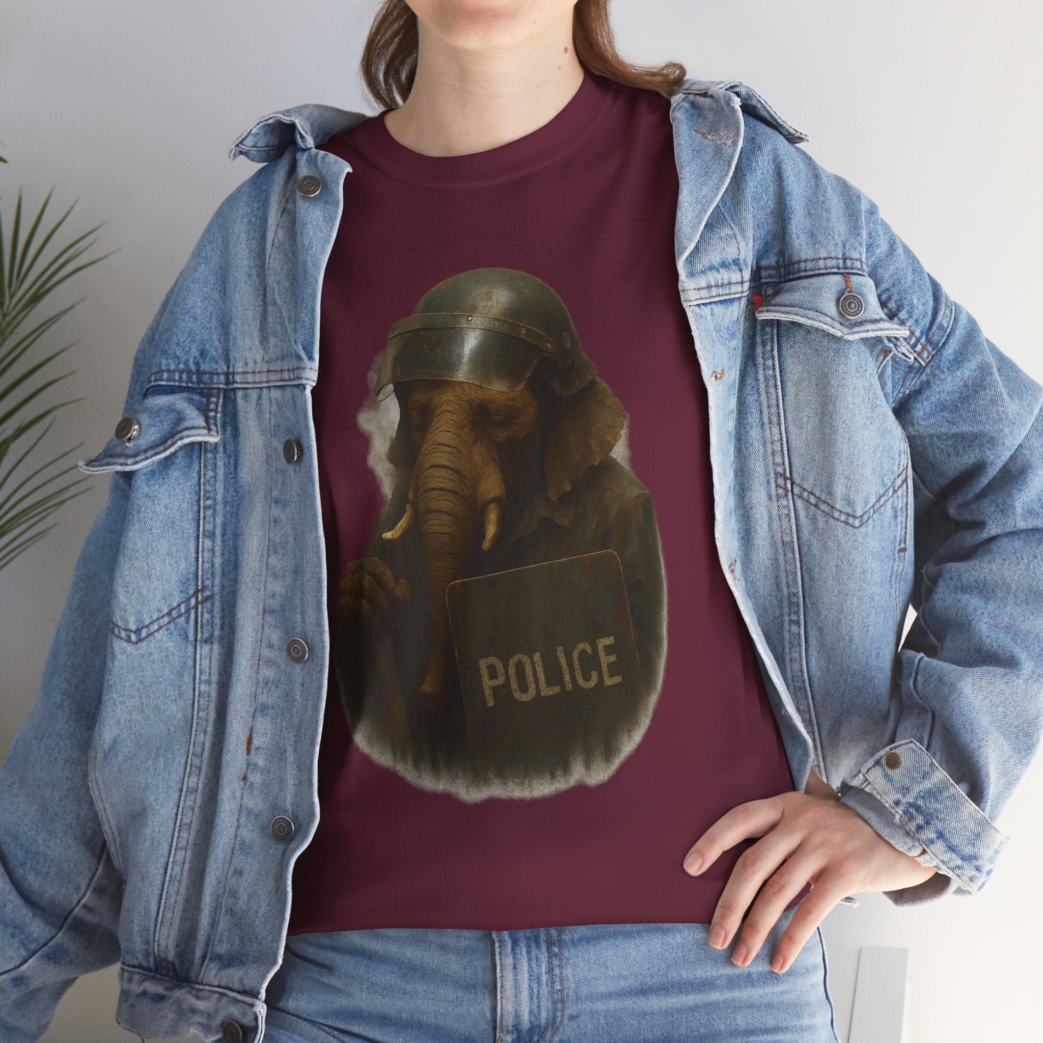 Police Elephant Graphic Tee, Funny Animal T-Shirt, Unisex Cotton Tee, Gift for Animal Lovers, Quirky Statement Shirt