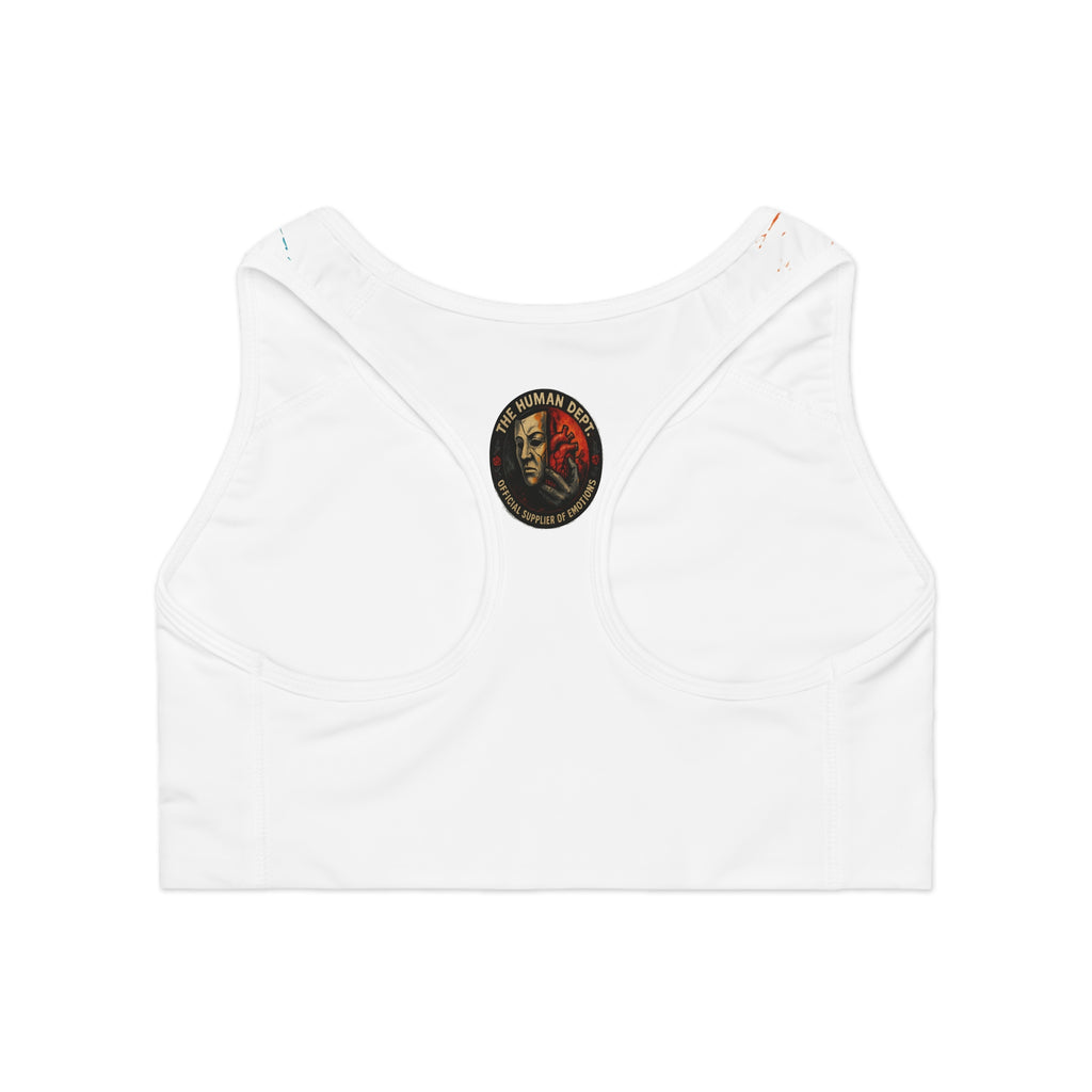 Vibrant Art-Print Sports Bra, Floral Design Fitness Top, Workout Gear, Athleisure Wear, Gift for Fitness Lovers, Motivational Sports Bra