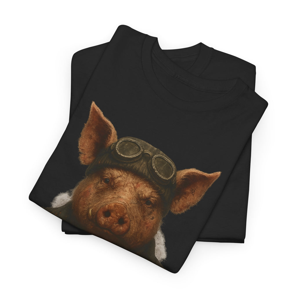 Aviator Pig Unisex Tee, Fun Graphic Shirt, Animal Lovers Gift, Casual Wear, Unique Design, Vintage Style T-Shirt