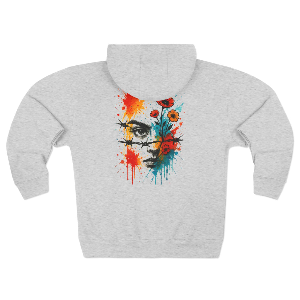 Vibrant Artistic Unisex Zip Hoodie - Floral & Abstract Design, Casual Wear, Street Style, Art Lovers, Gift for Her/Him