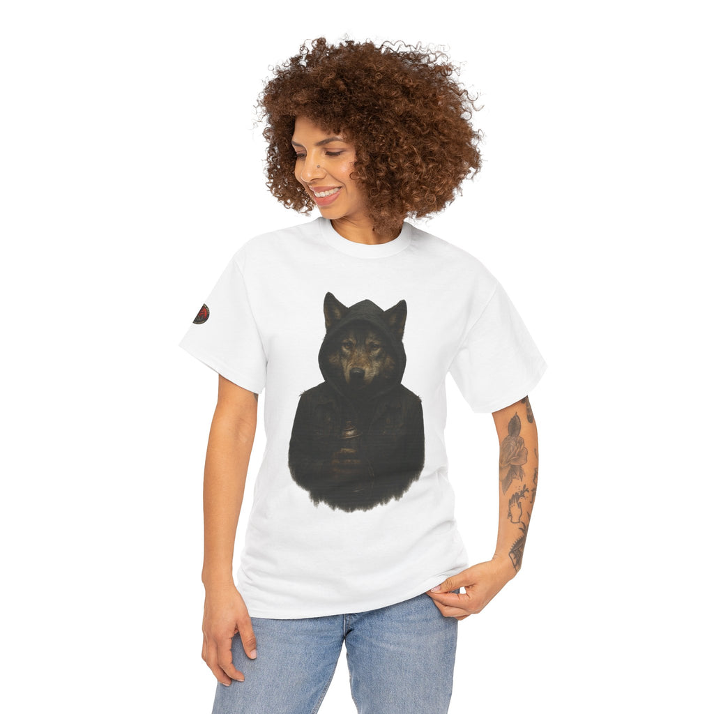 Mystical Wolf Unisex Heavy Cotton Tee, Casual Tee, Gift for Animal Lovers, Halloween Apparel, Goth Style Shirt