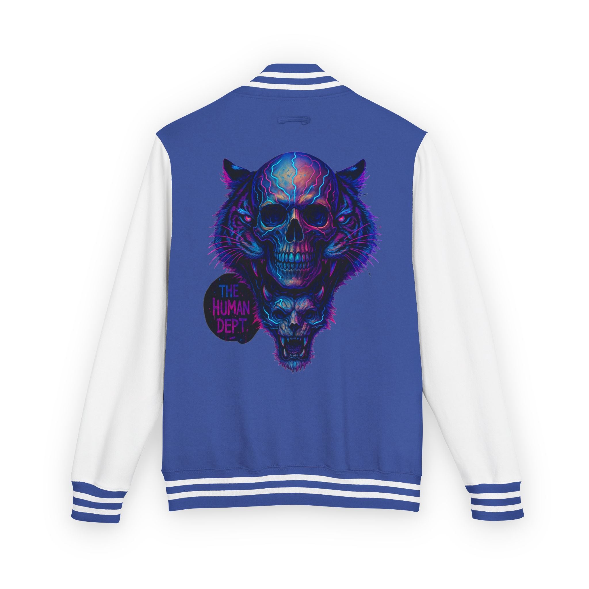 Vibrant Skull Graphic Letterman Jacket | Cool Unisex Outerwear, Trendy Layer, College Apparel, Statement Piece, Streetwear Jacket