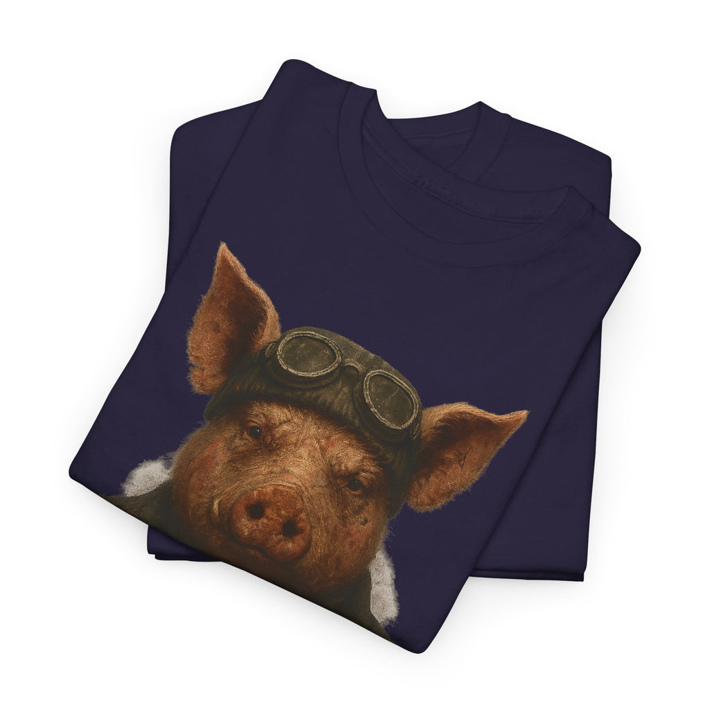 Aviator Pig Unisex Tee, Fun Graphic Shirt, Animal Lovers Gift, Casual Wear, Unique Design, Vintage Style T-Shirt