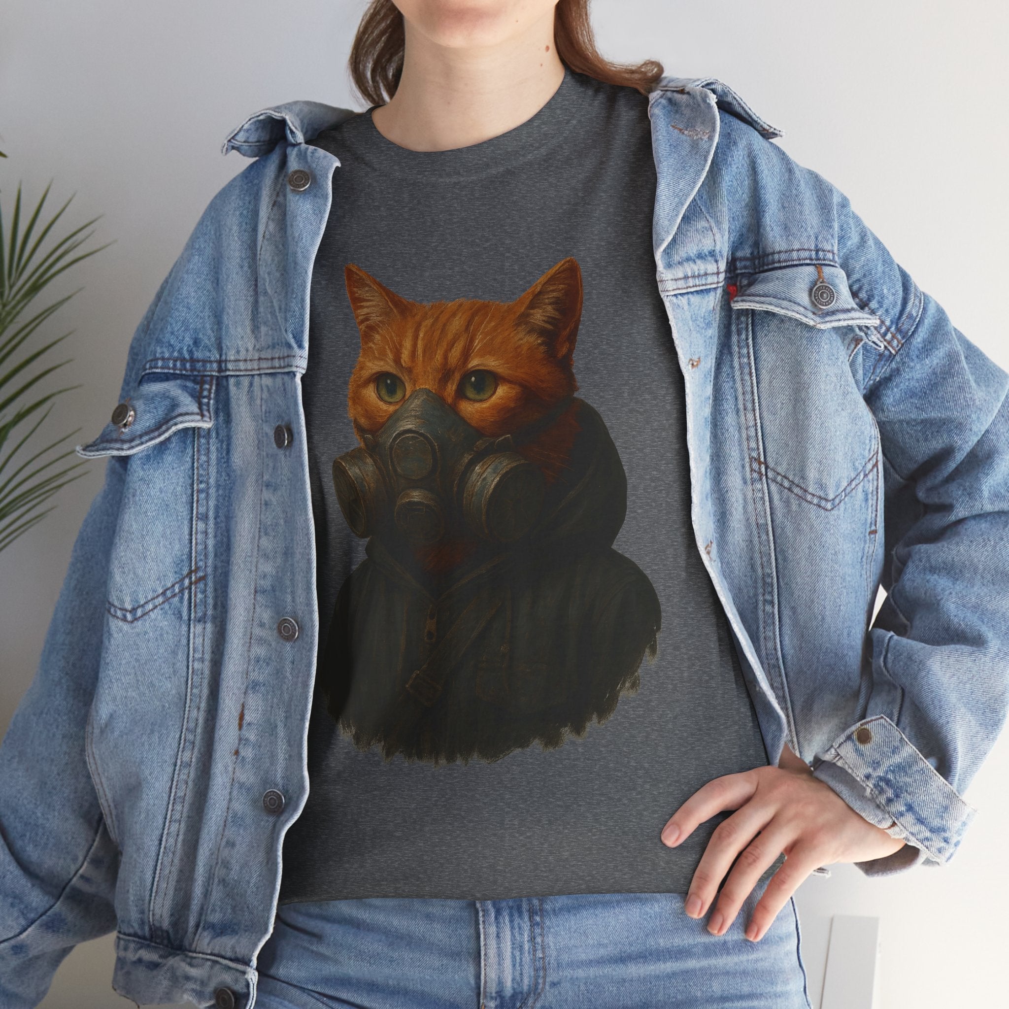 Unique Cat Art Tee, Unisex Heavy Cotton T-Shirt, Quirky Gift, Cat Lover Clothing, Pet Owner Apparel, Funny Graphic Tee