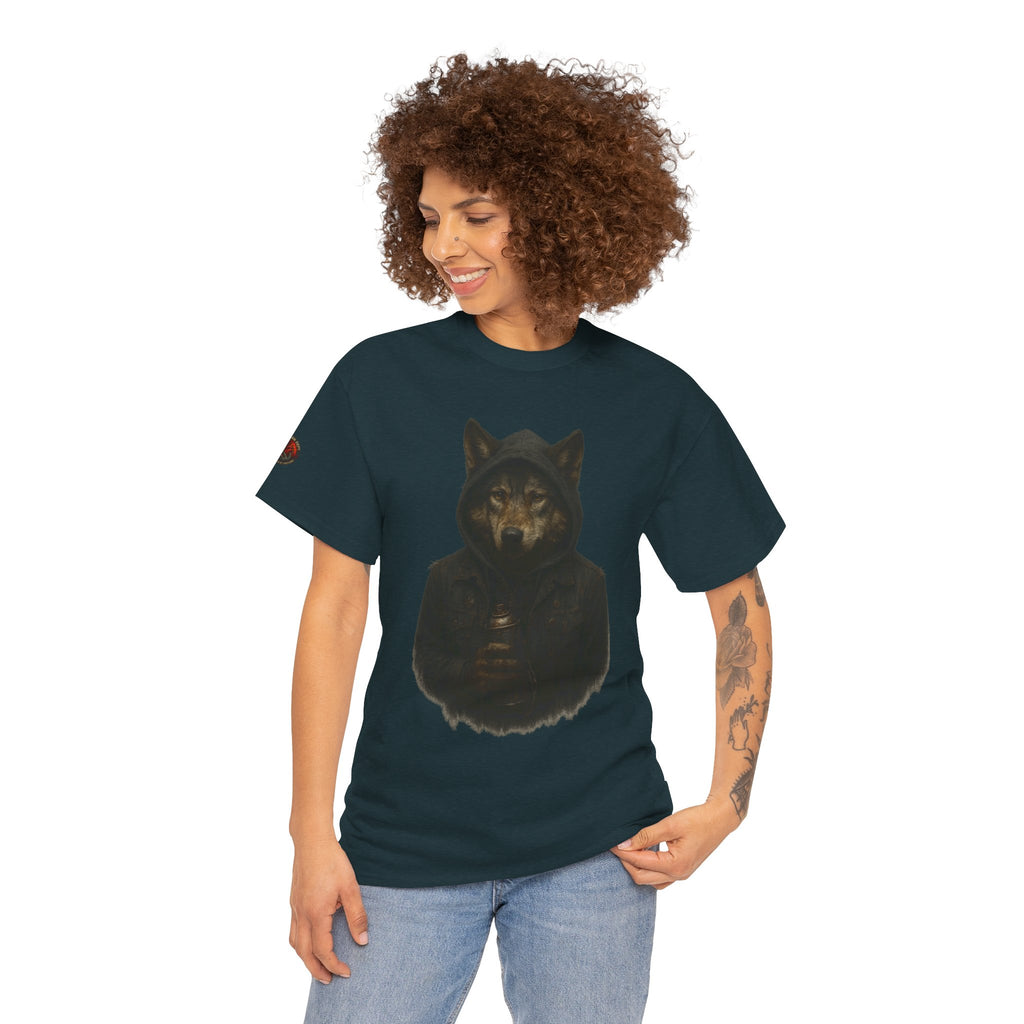Mystical Wolf Unisex Heavy Cotton Tee, Casual Tee, Gift for Animal Lovers, Halloween Apparel, Goth Style Shirt