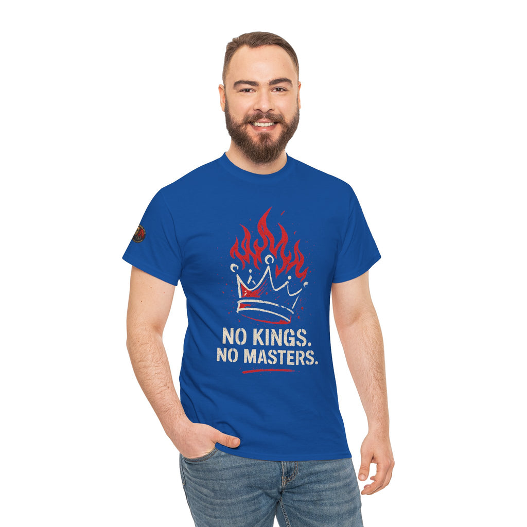 Unisex Heavy Cotton Tee with 'No Kings, No Masters' Design