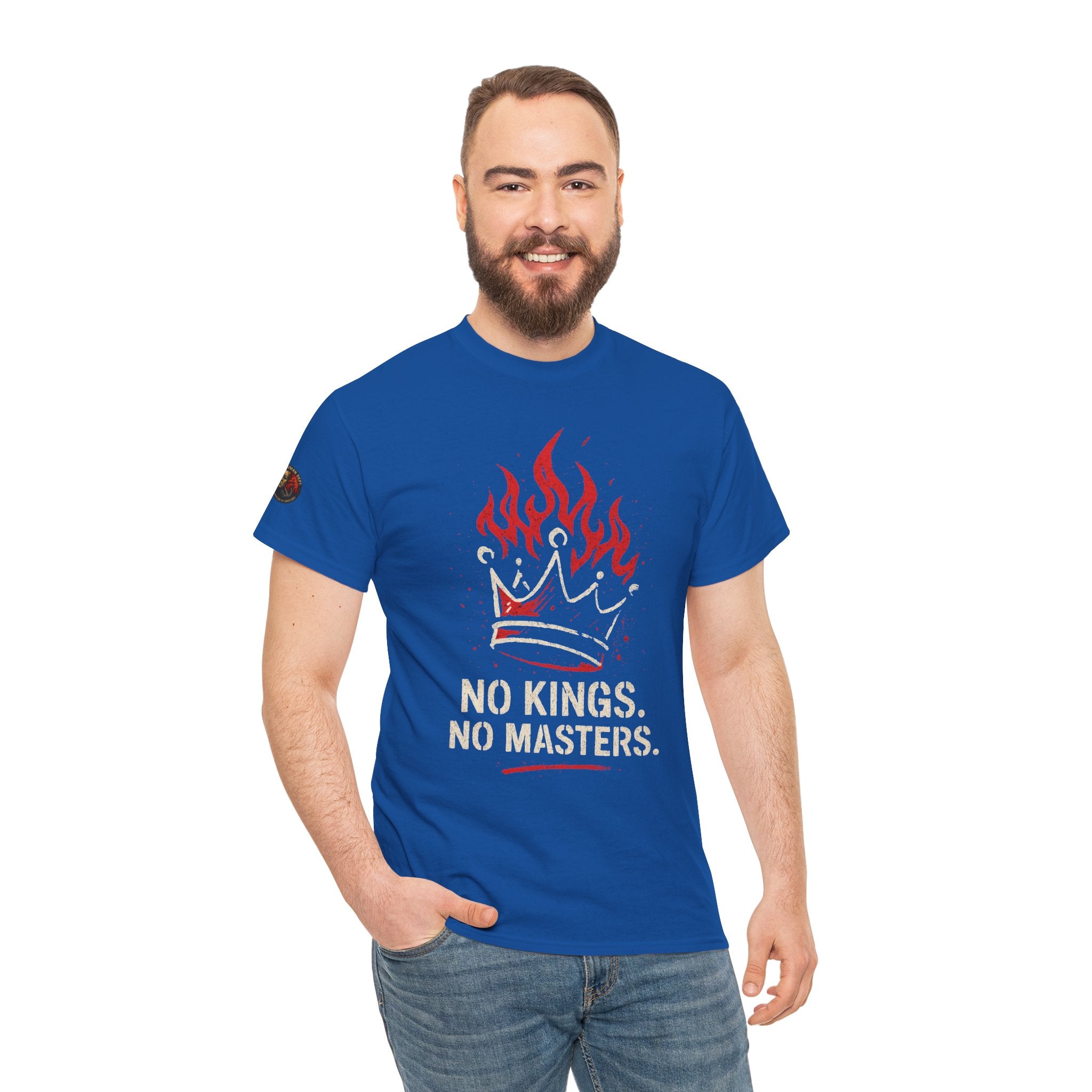 Unisex Heavy Cotton Tee with 'No Kings, No Masters' Design