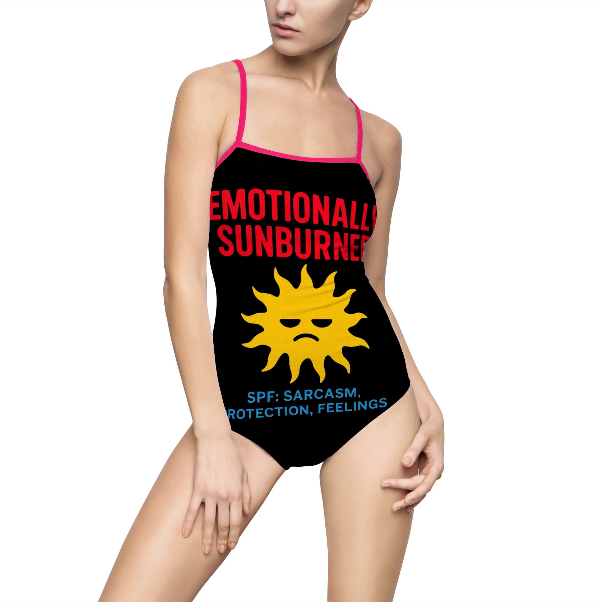 Emotional Sunburn Women's Swimsuit, Fun Beachwear, Sarcastic Swimwear, Summer Gift, Cute Pool Party Outfit