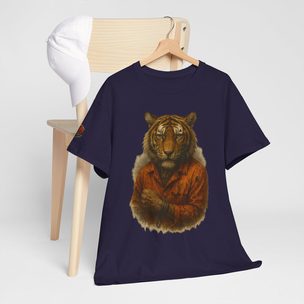 Tiger Character Unisex Heavy Cotton Tee, Casual Tee, Animal Lover Shirt, Unique Gift, Wildlife Art Tee